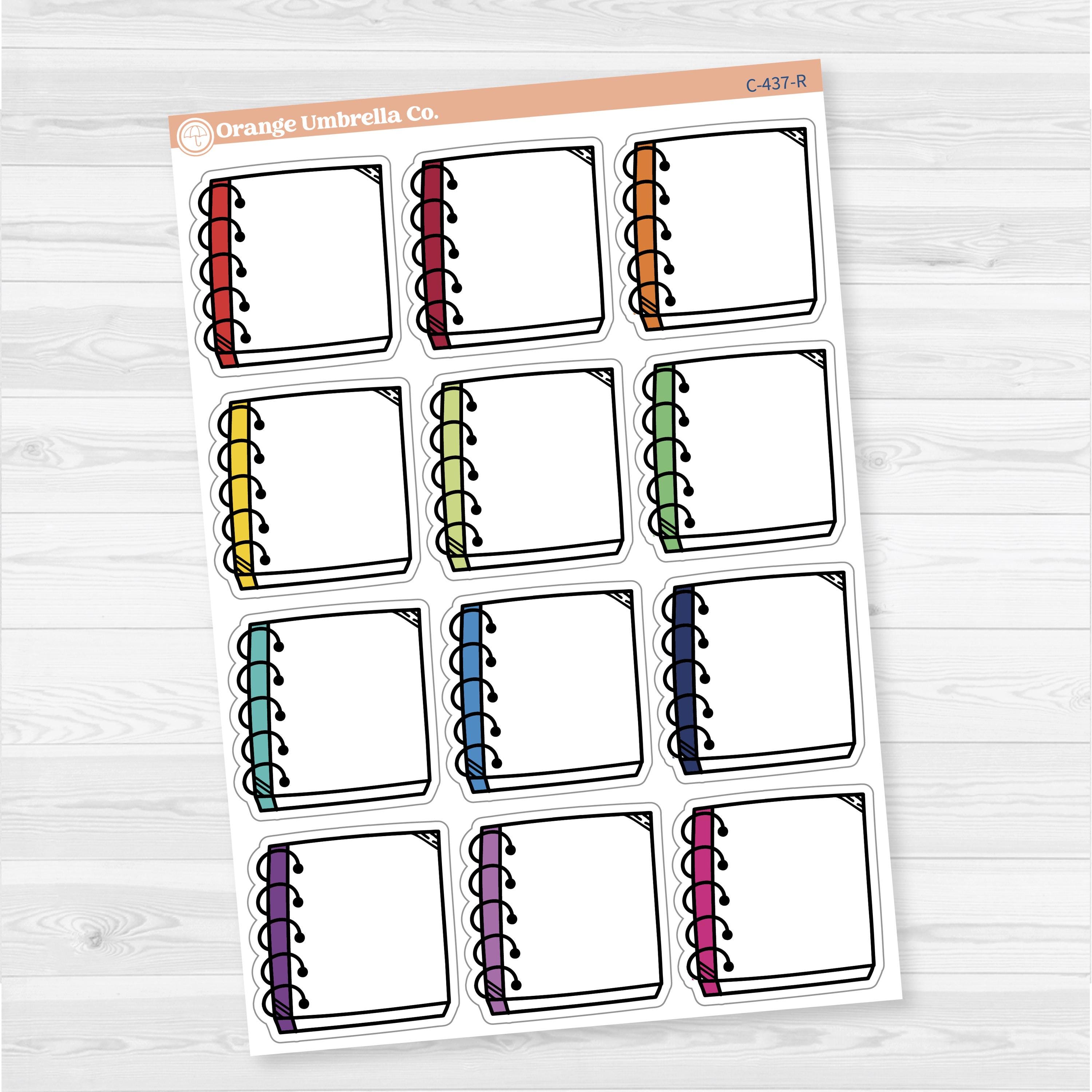 Large journaling spiral notes sticker sheet with 12 big boxes for decorative journaling, scrapbooking, or planner spreads.
