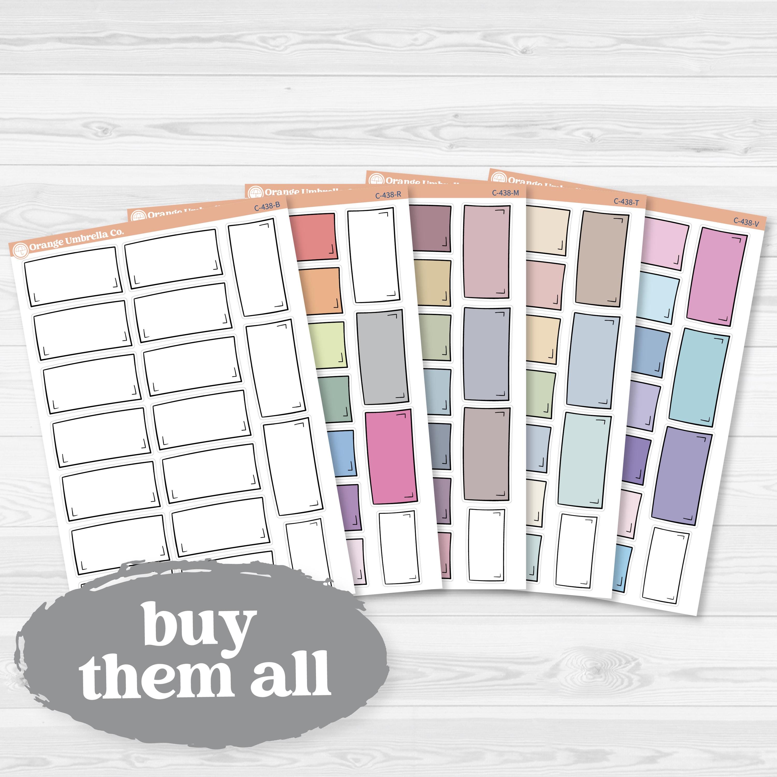 Large white rectangle journaling box sticker sheet with 17 big box stickers for planners and scrapbooking.