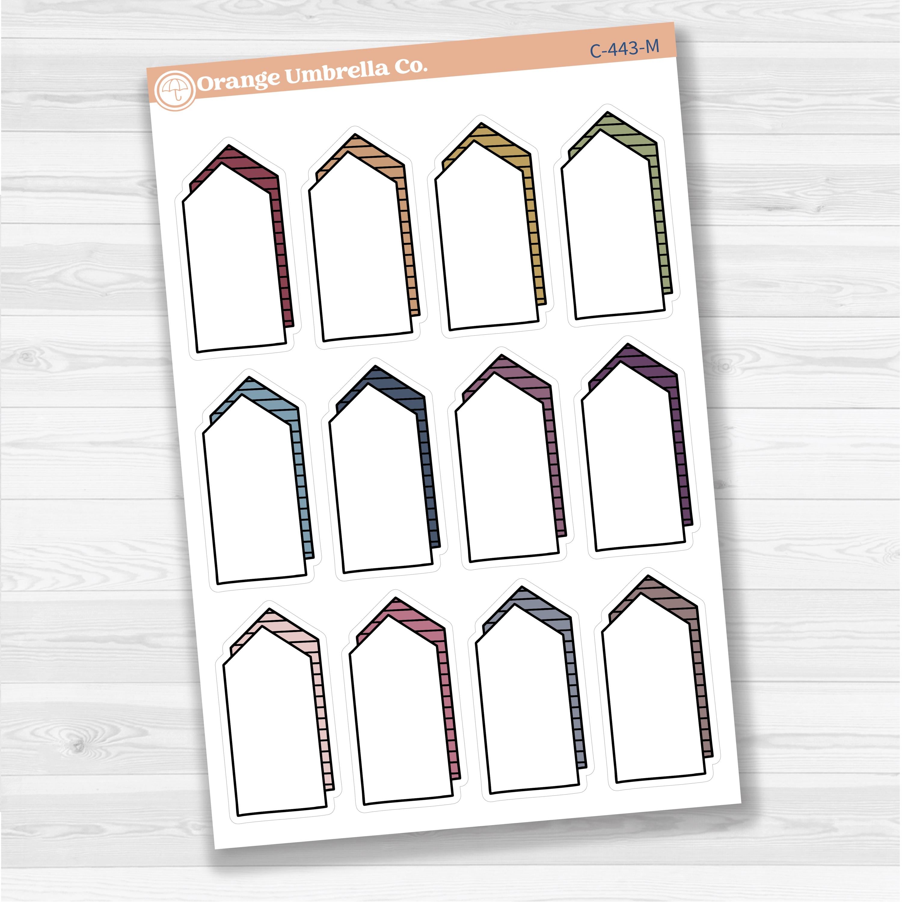 Sticker sheet with large arrow-shaped journaling note boxes for planners and scrapbooking — white matte.