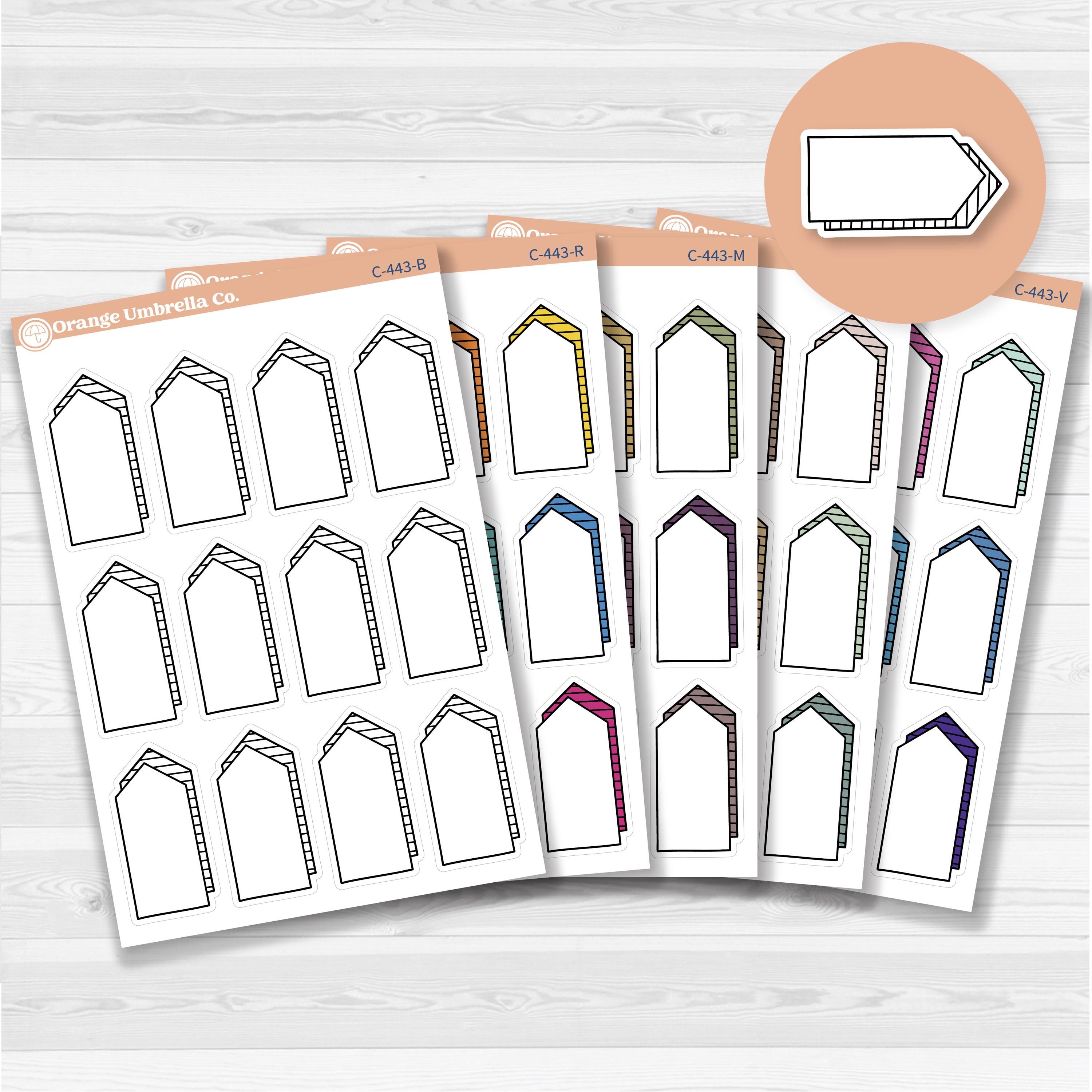 Sticker sheet with large arrow-shaped journaling note boxes for planners and scrapbooking — white matte.
