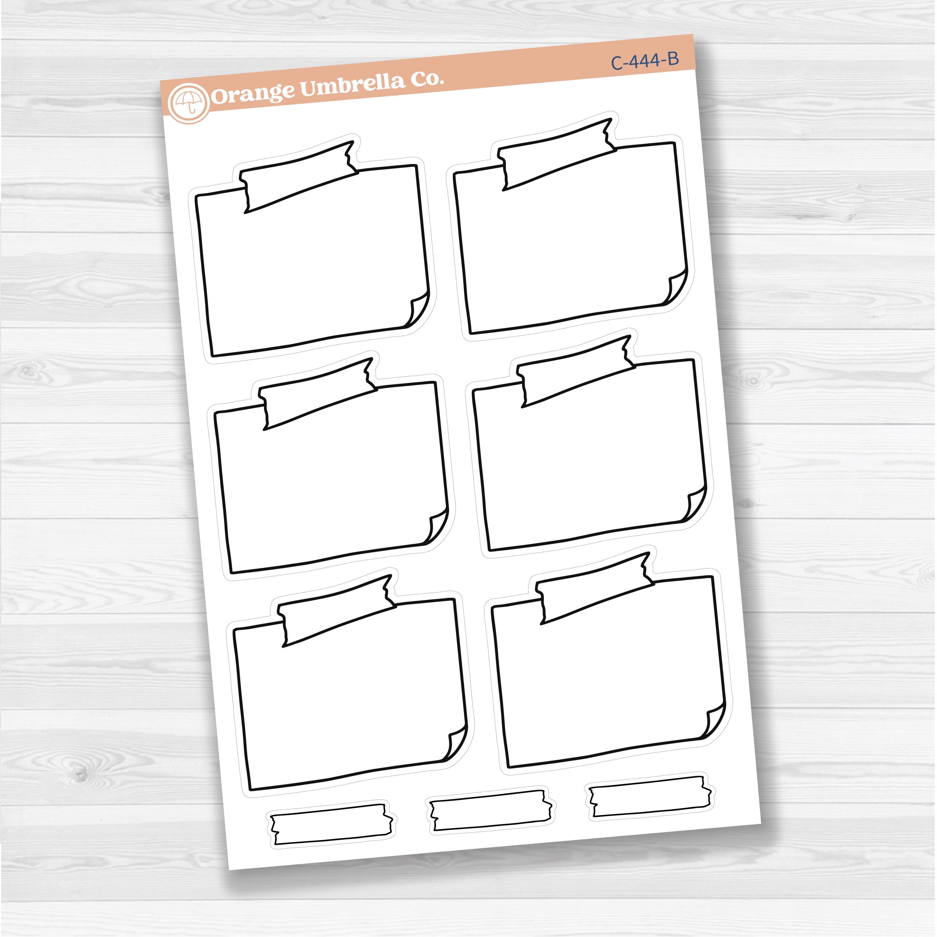 Sticker sheet with large rectangular washi tape journaling boxes for planners, scrapbooking, and Bible journaling — white matte.