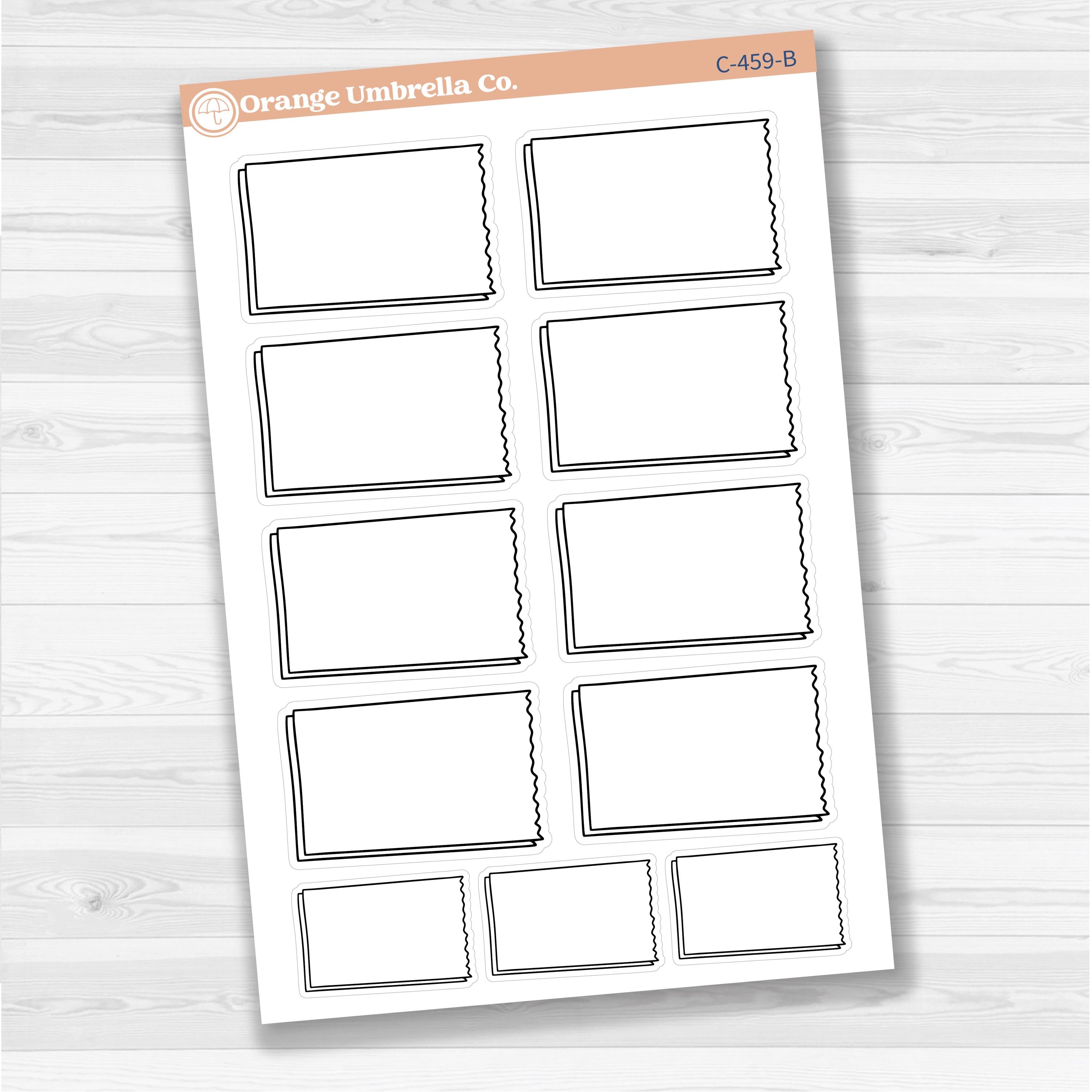 Sticker sheet with large rectangular torn edge notes for planners, Bible journaling, and scrapbooking — white matte.