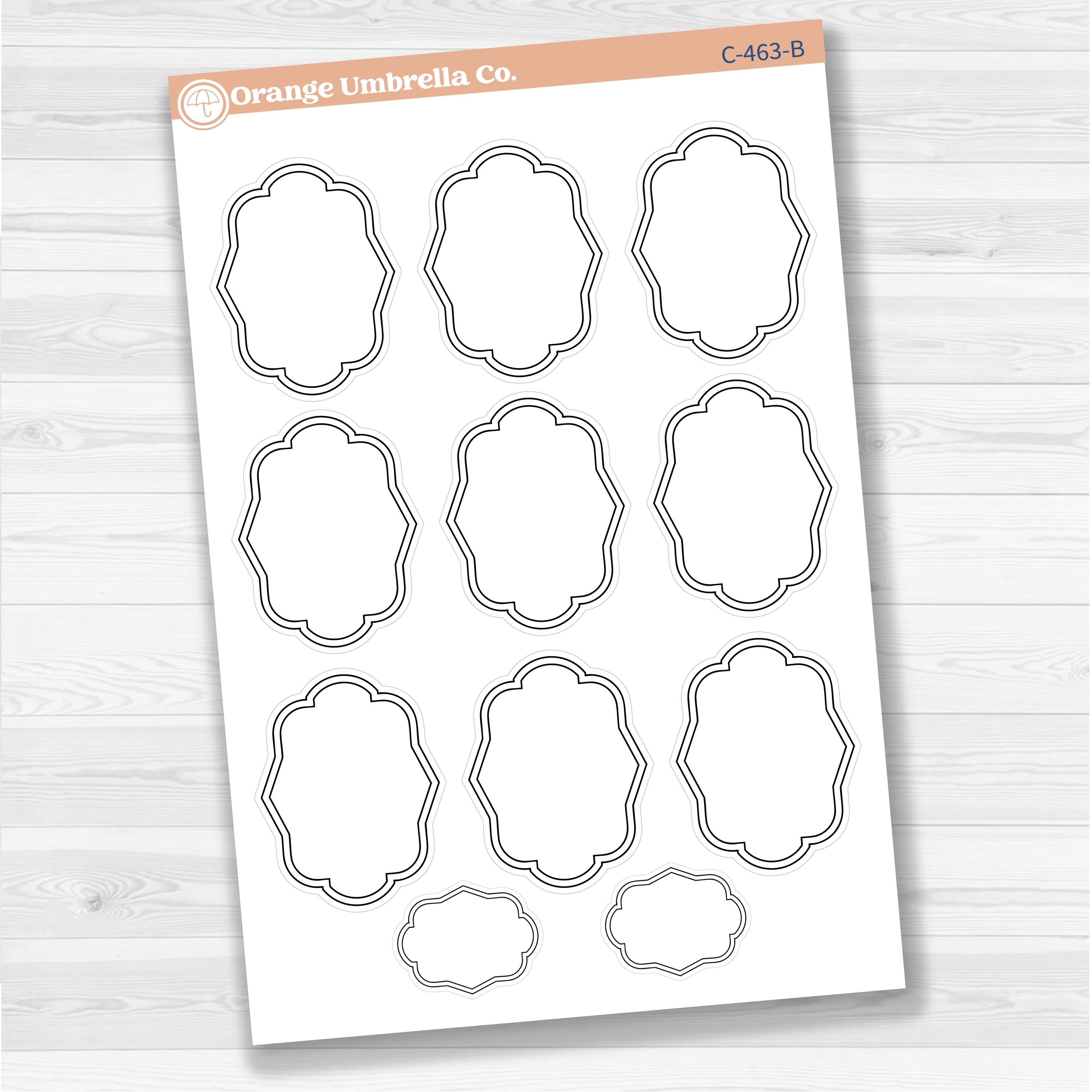 Sticker sheet with large plaque-shaped journaling stickers for planners, scrapbooking, Bible journaling, and creative memory keeping — removable white matte.