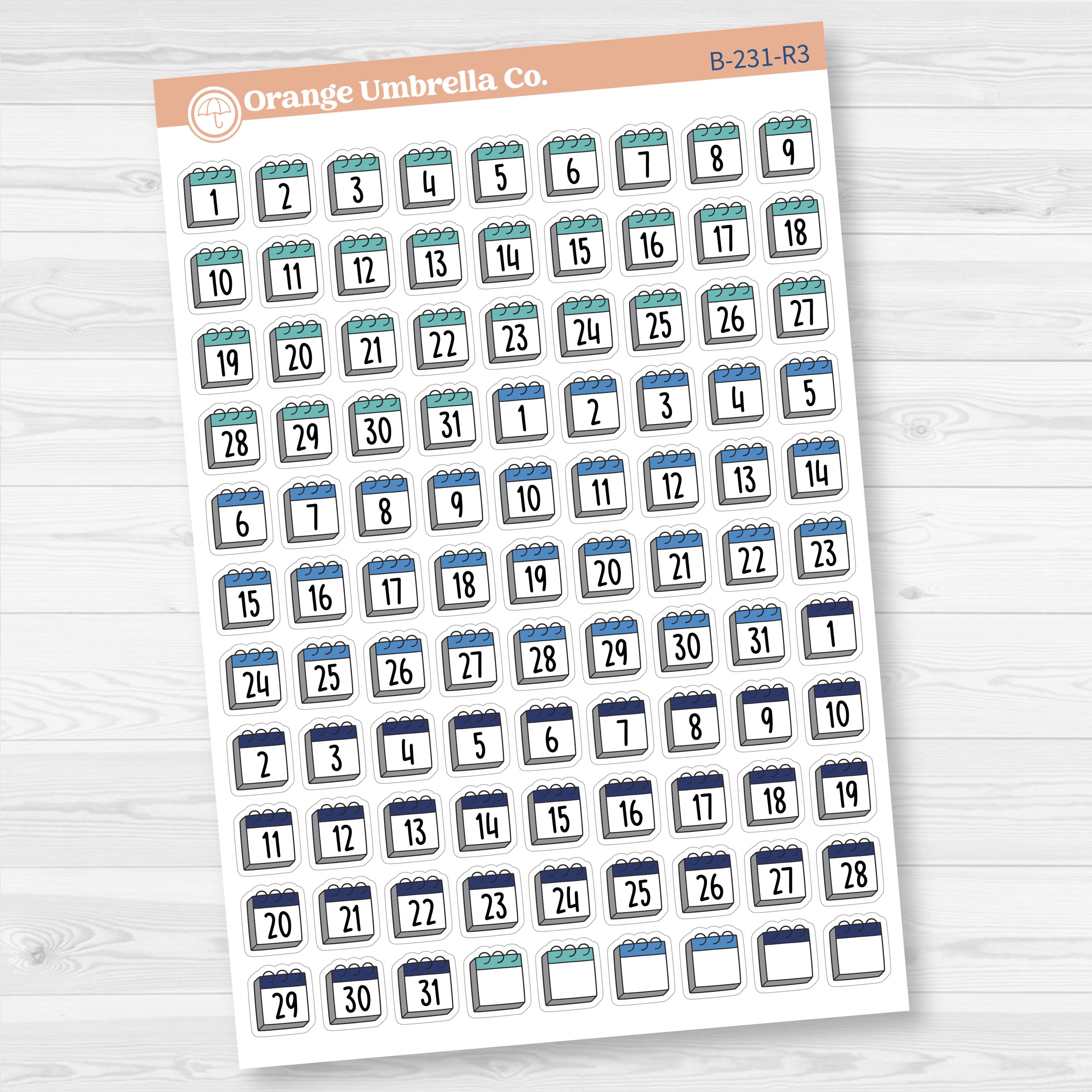 Calendar Date Dots | F17 Font Monthly Planner Stickers | B-231