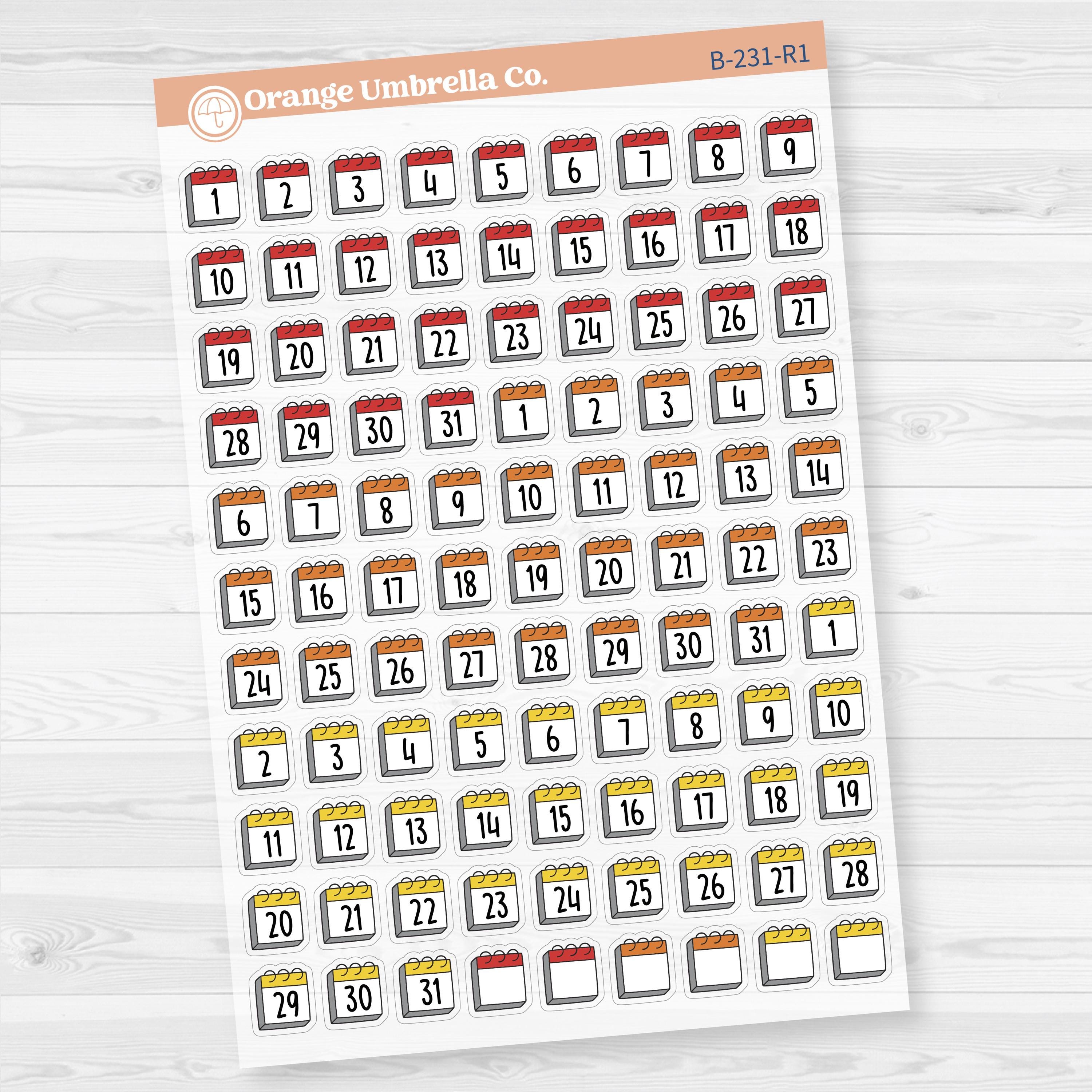 Calendar Date Dots | Font Monthly Planner Stickers | F17 Clear Matte | B-231-CM