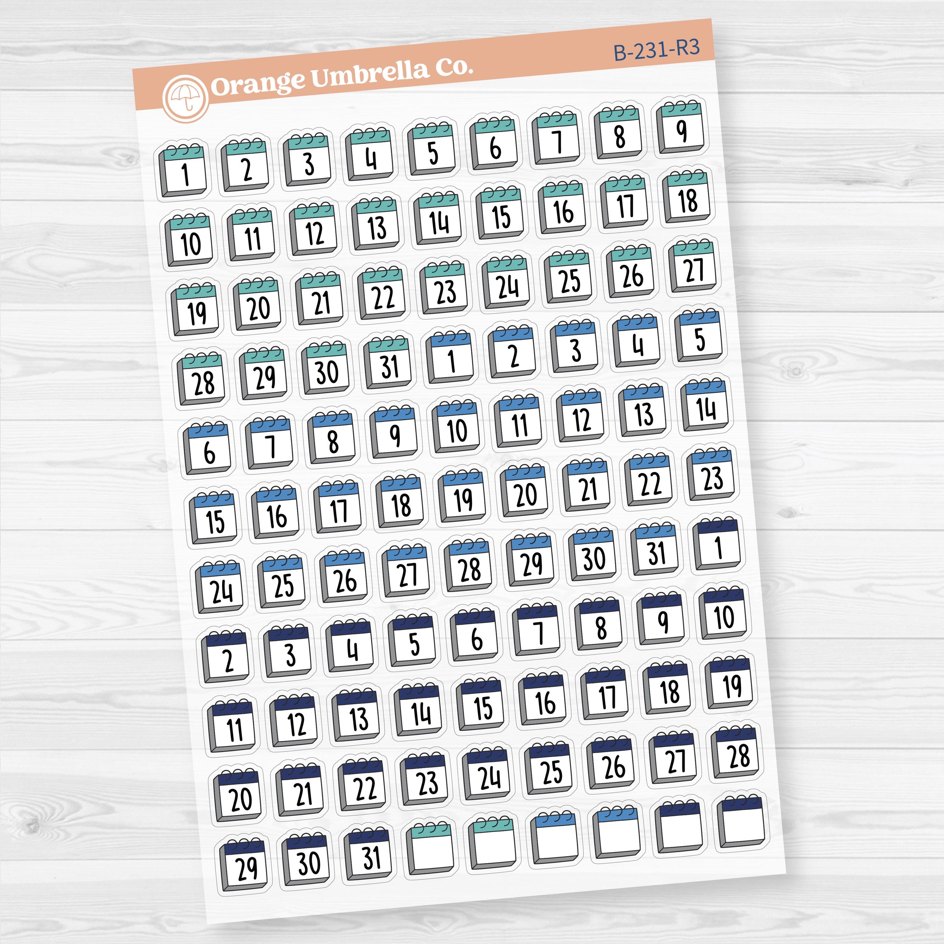 Calendar Date Dots | Font Monthly Planner Stickers | F17 Clear Matte | B-231-CM