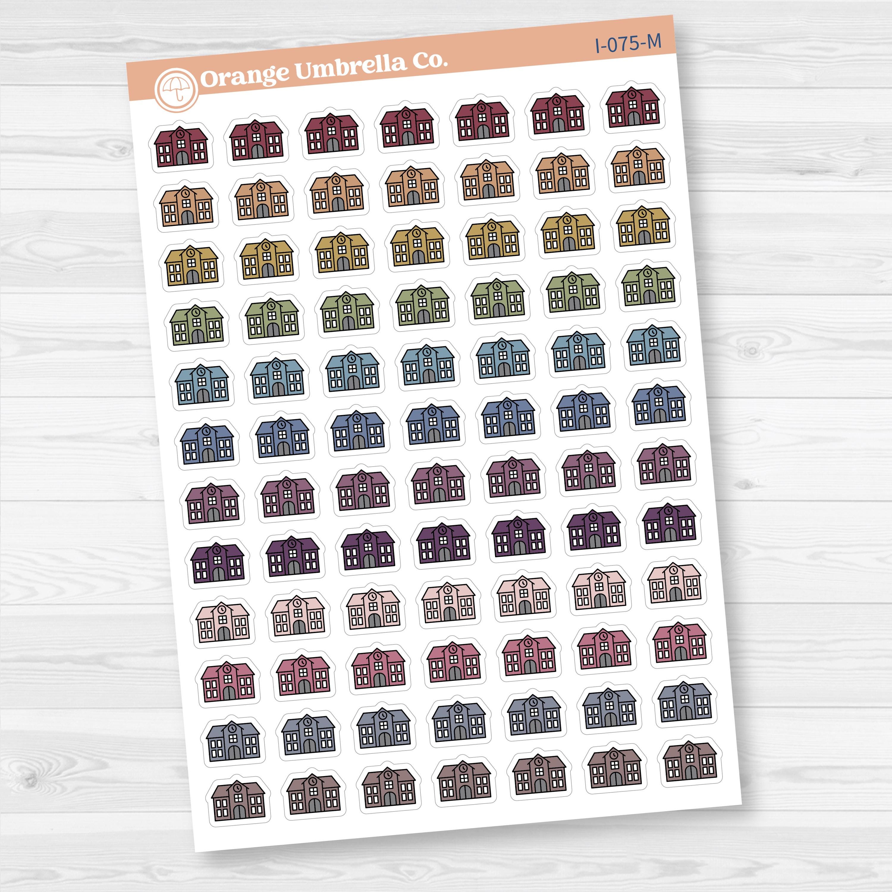 School Building Icon Stickers | Back to School Planner Stickers | I-075