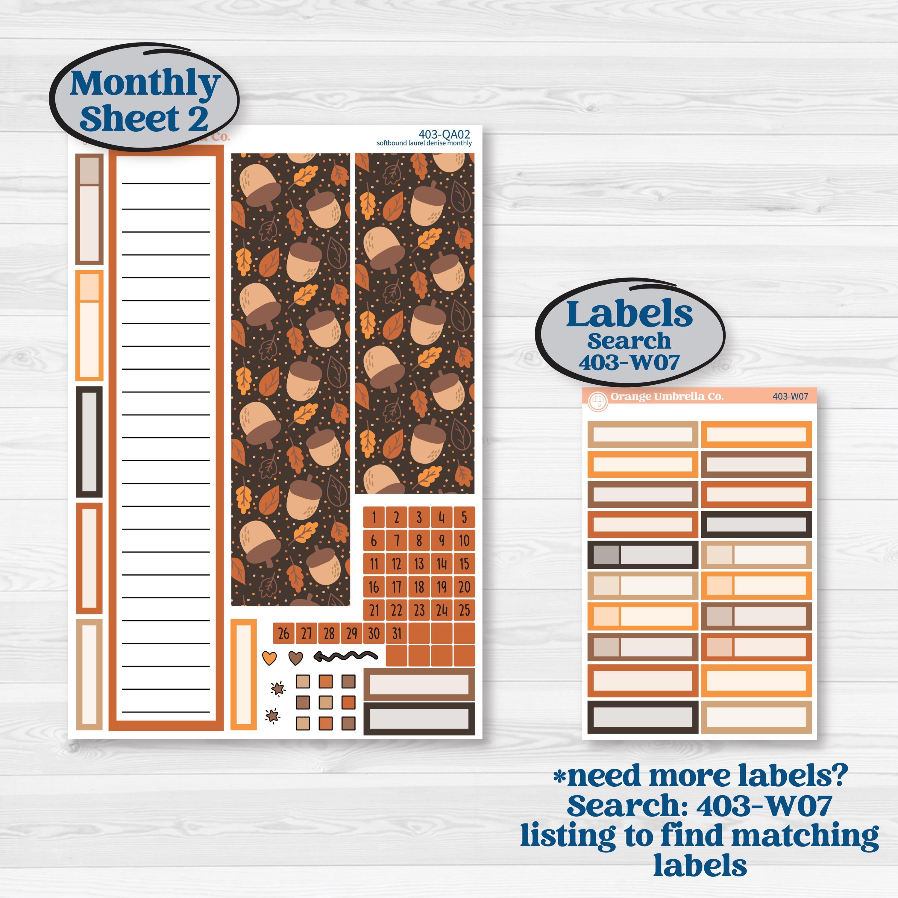 Fall Leaves Autumn Kit | Laurel Denise Softbound Monthly Planner Sticker Kit | Vertical & Horizontal | All Fall Down | KIT-403-QA