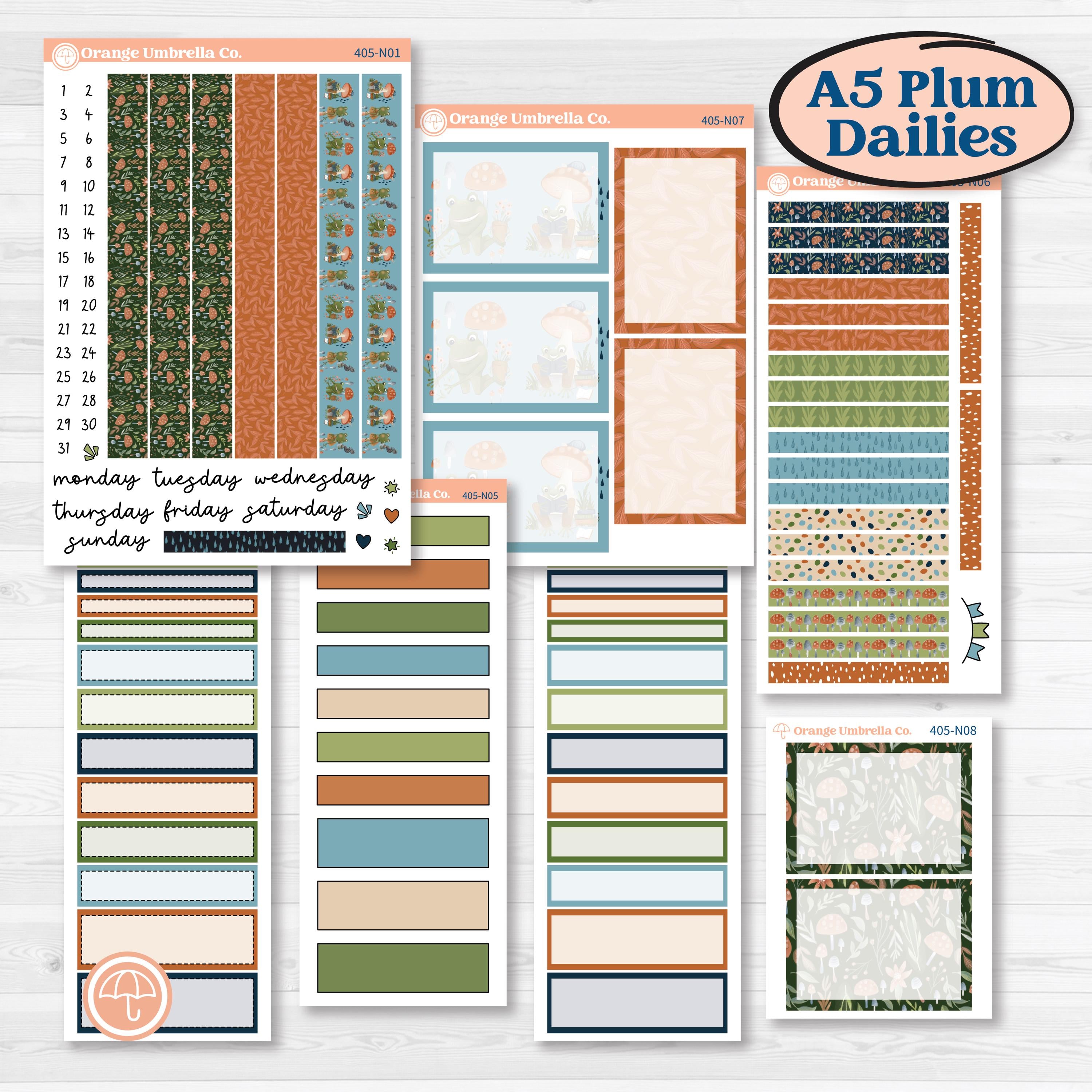 Woodland Frog Planner Kit | A5 Plum Daily Planner Kit Stickers | Cameron | KIT-405-N