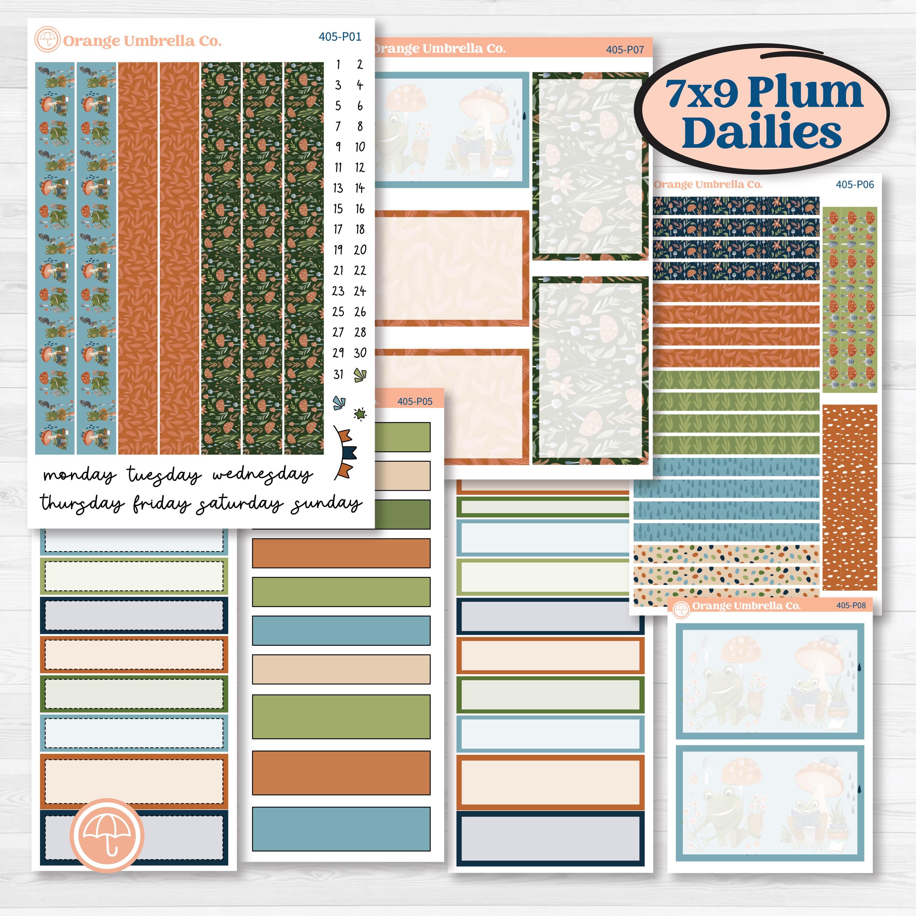Woodland Frog Planner Kit | 7x9 Plum Daily Planner Kit Stickers | Cameron | KIT-405-P