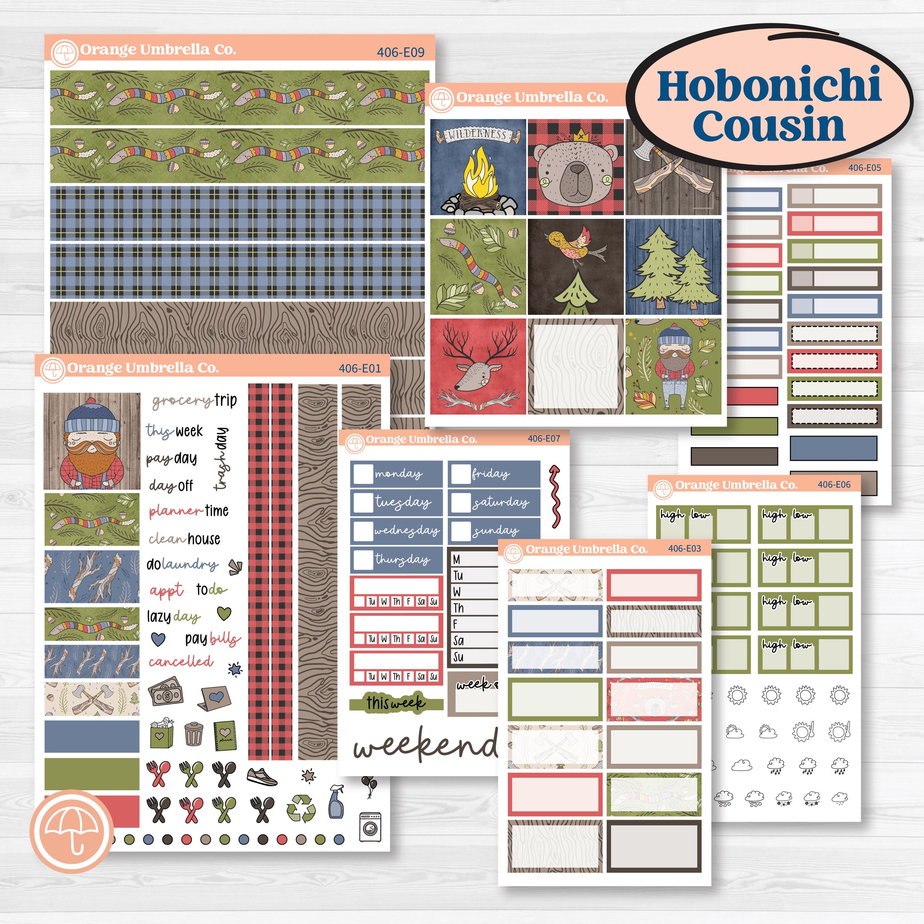 Wilderness Fall Stickers | Hobonichi Cousin Weekly & Daily Planner Kit Stickers | Lumberjack | KIT-406-E