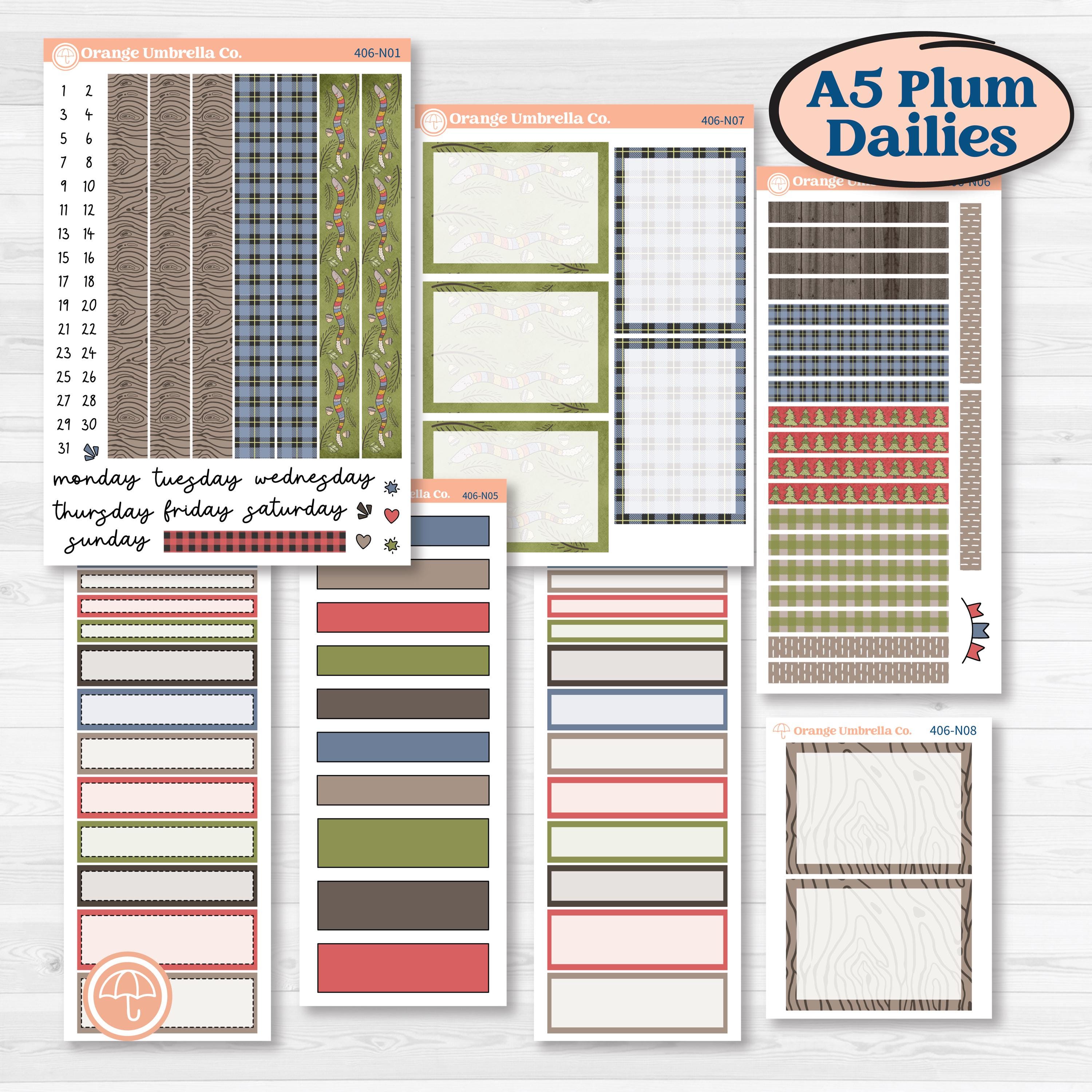 Wilderness Fall Stickers | A5 Plum Daily Planner Kit Stickers | Lumberjack | KIT-406-N