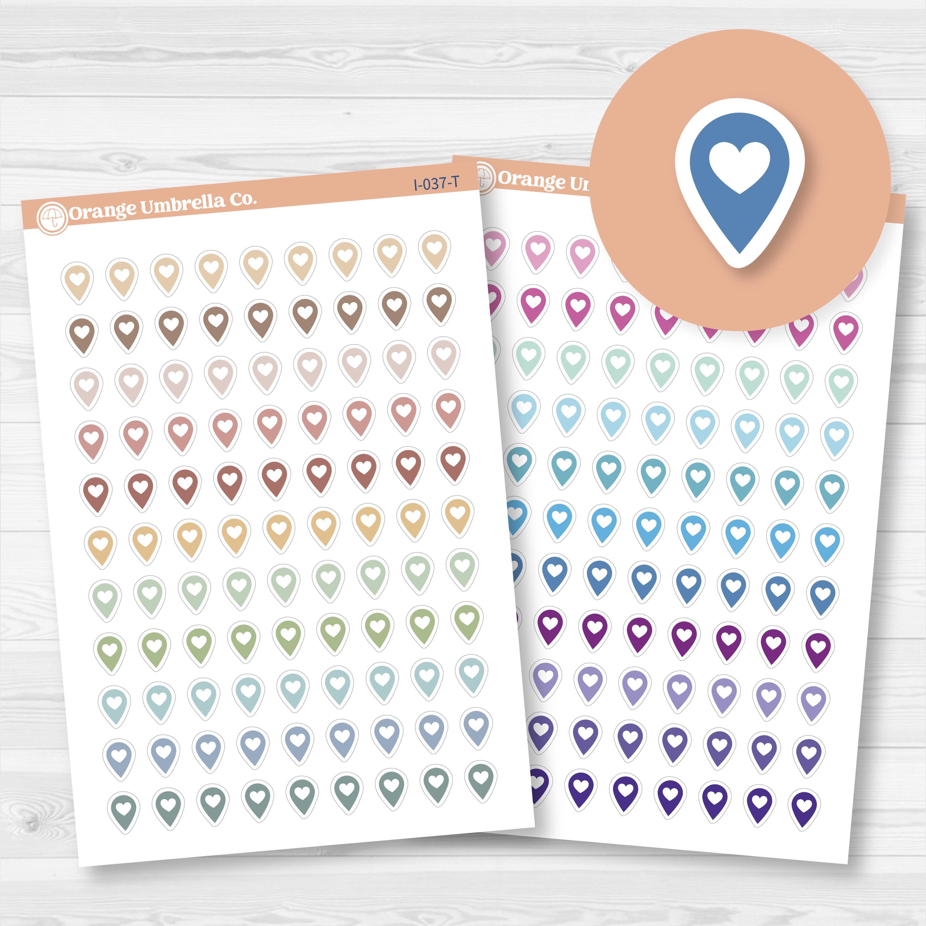 Location marker stickers sheet for planners, location pins, travel icons, functional icon stickers, removable white matte.