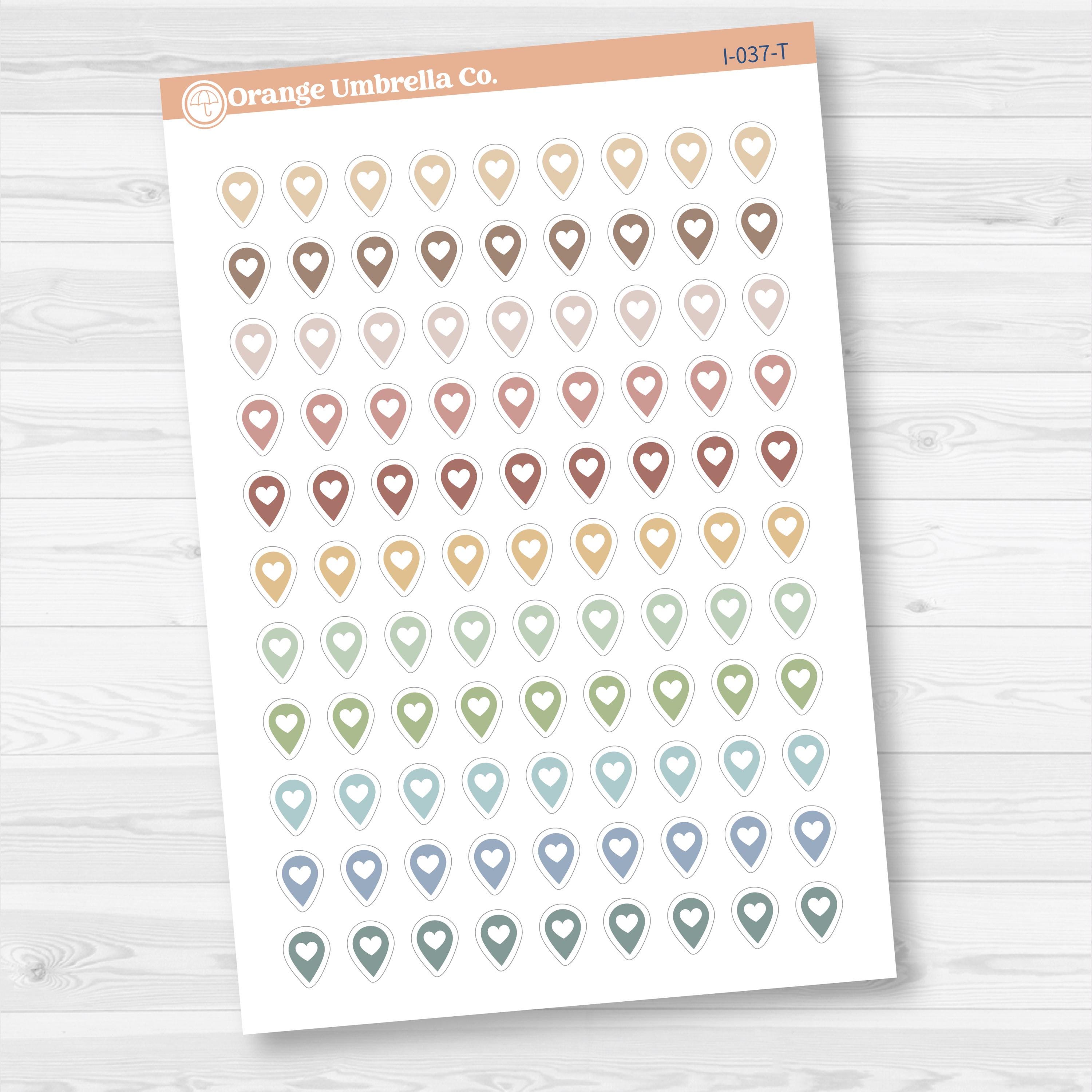 Location marker stickers sheet for planners, location pins, travel icons, functional icon stickers, removable white matte.