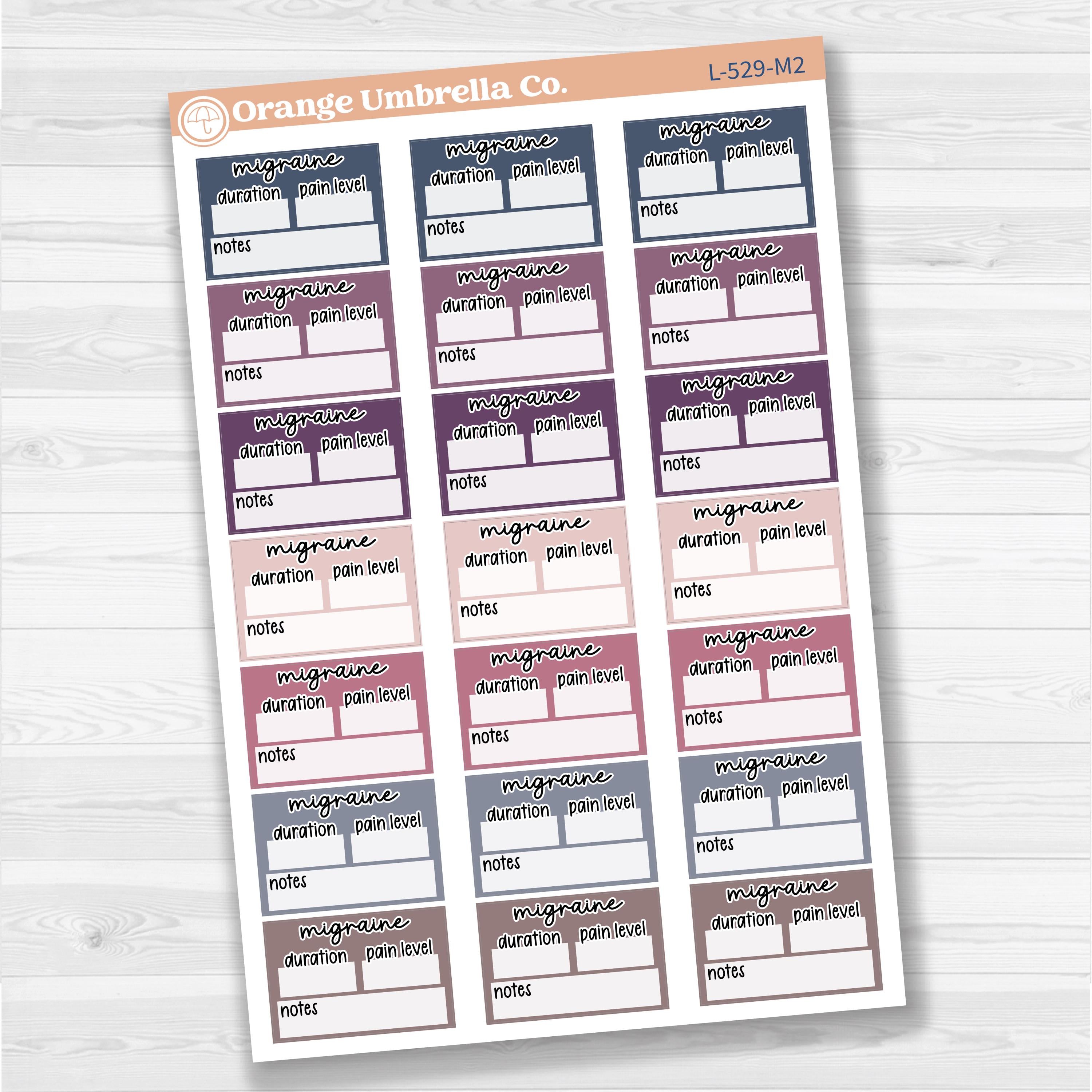 Migraine tracker half box stickers for planners, wellness and health tracking, removable white matte.