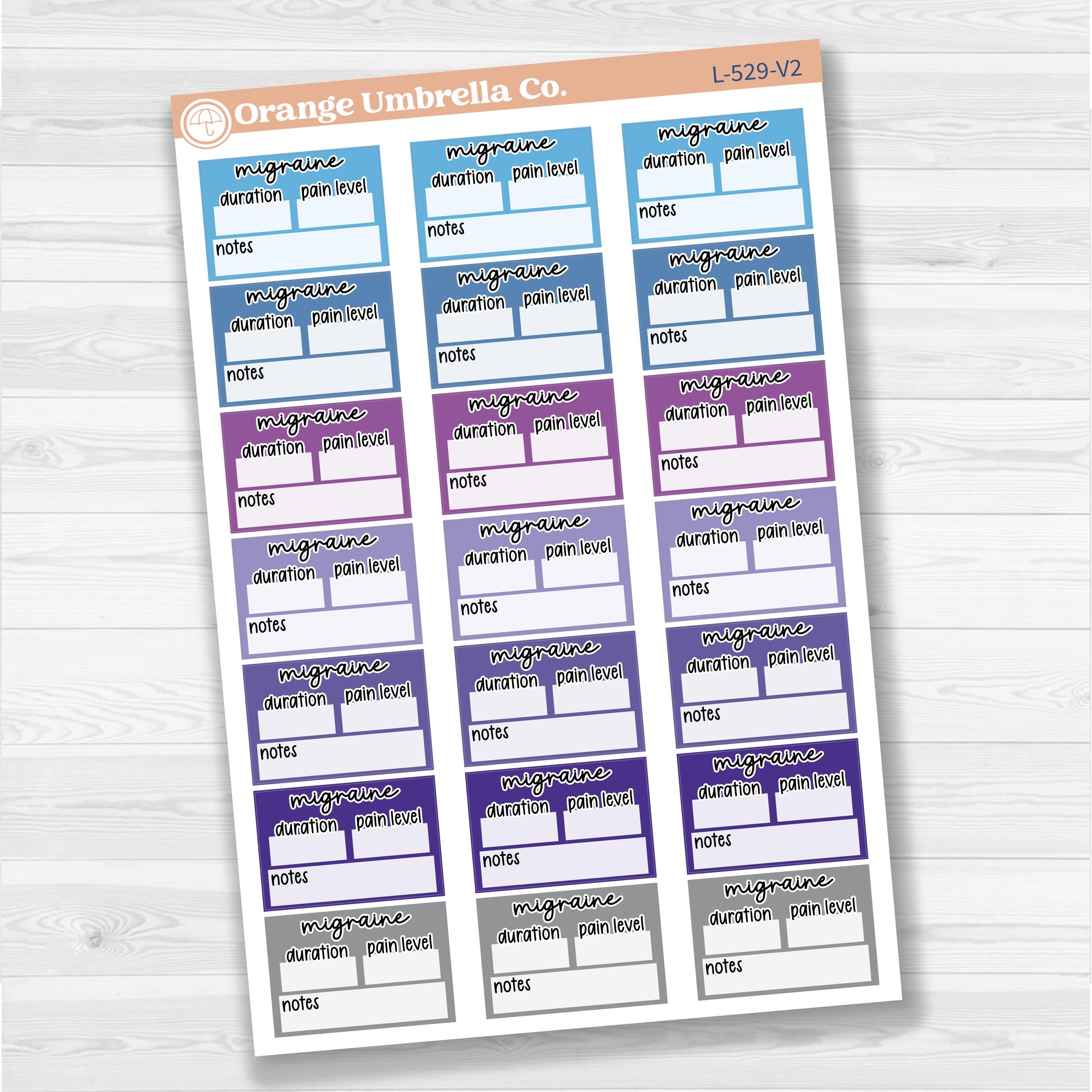 Migraine tracker half box stickers for planners, wellness and health tracking, removable white matte.