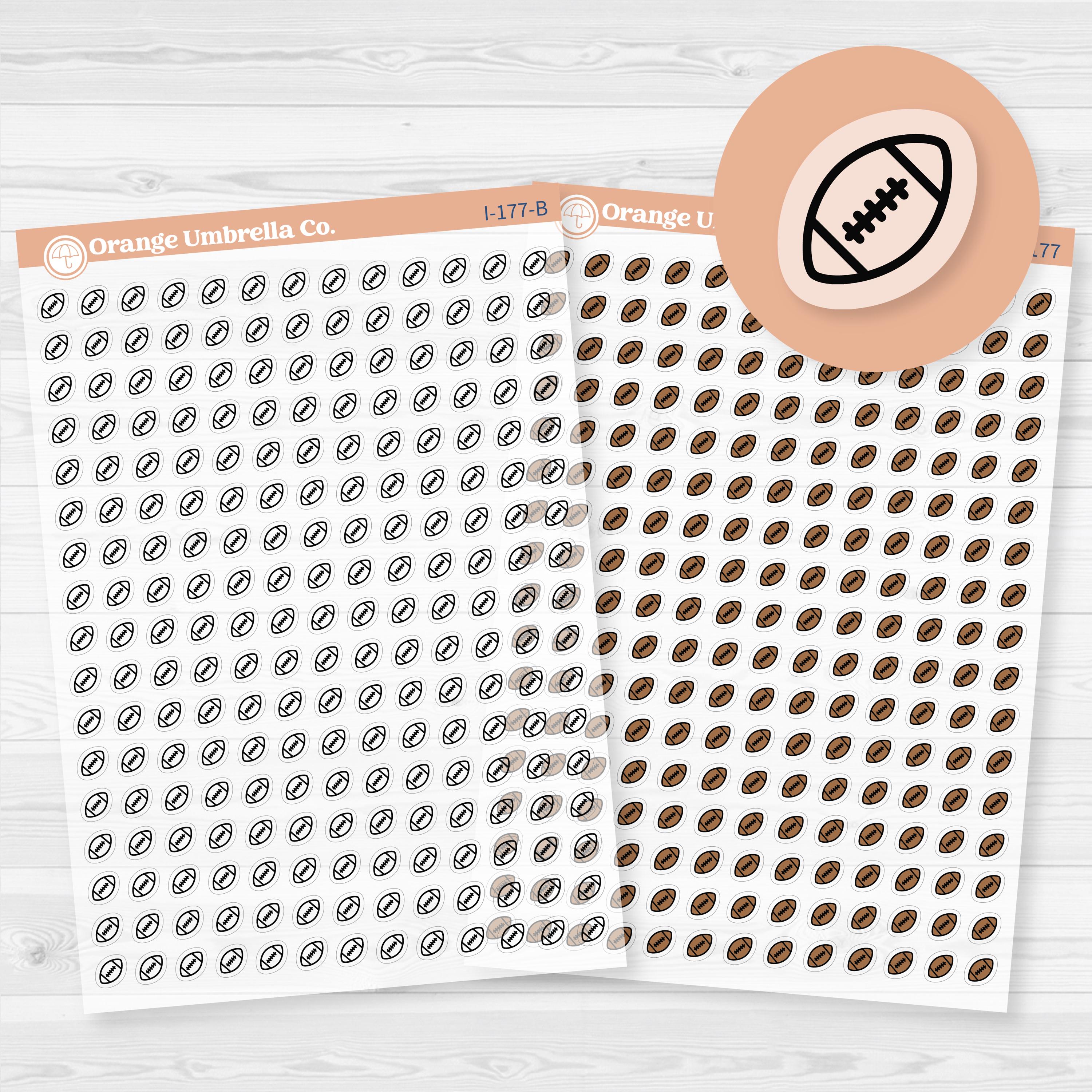 Clear matte micro football icon sticker sheet with 221 tiny sports stickers for planners and calendars.