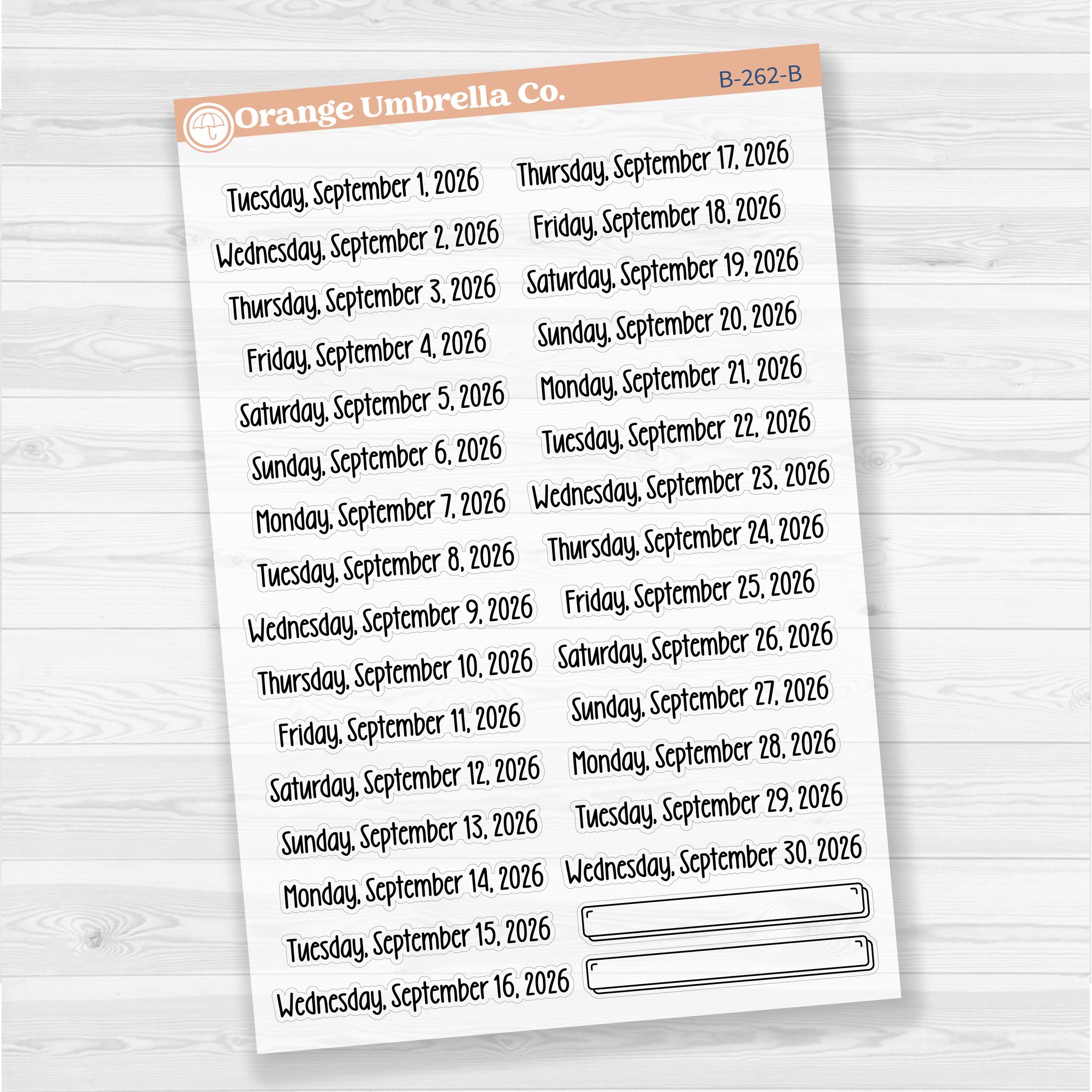 Sheet of clear matte planner stickers with dates for July-December 2026 in F18 font, 31 total.