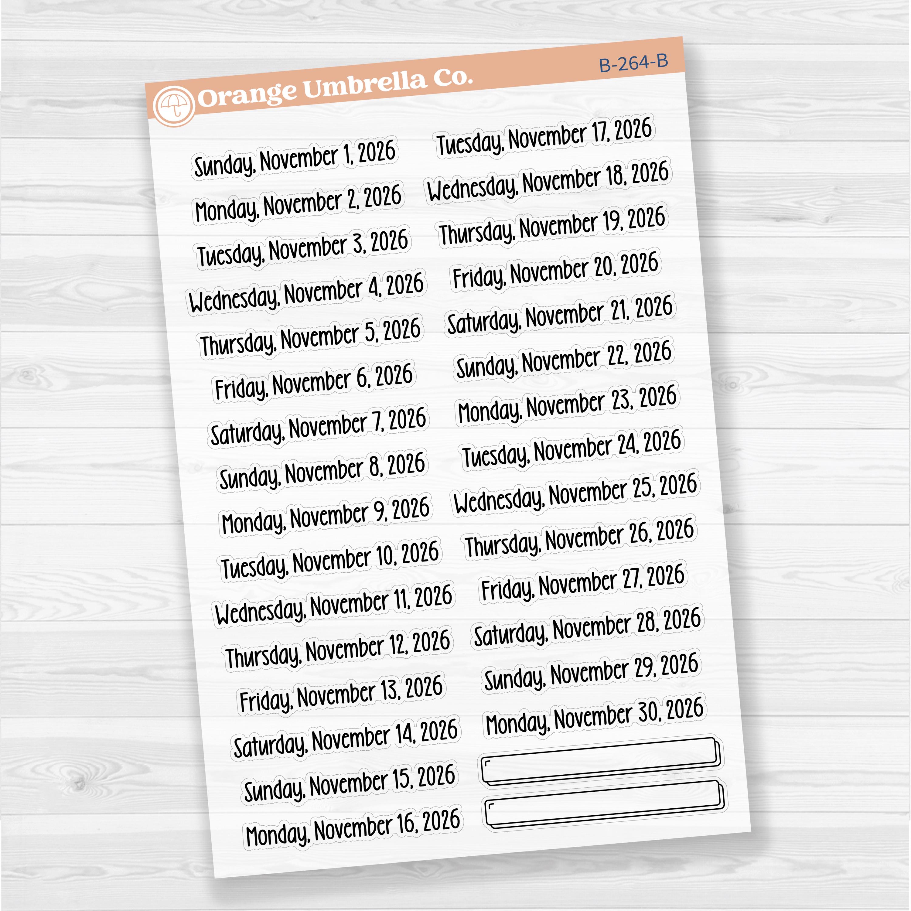 Sheet of clear matte planner stickers with dates for July-December 2026 in F18 font, 31 total.