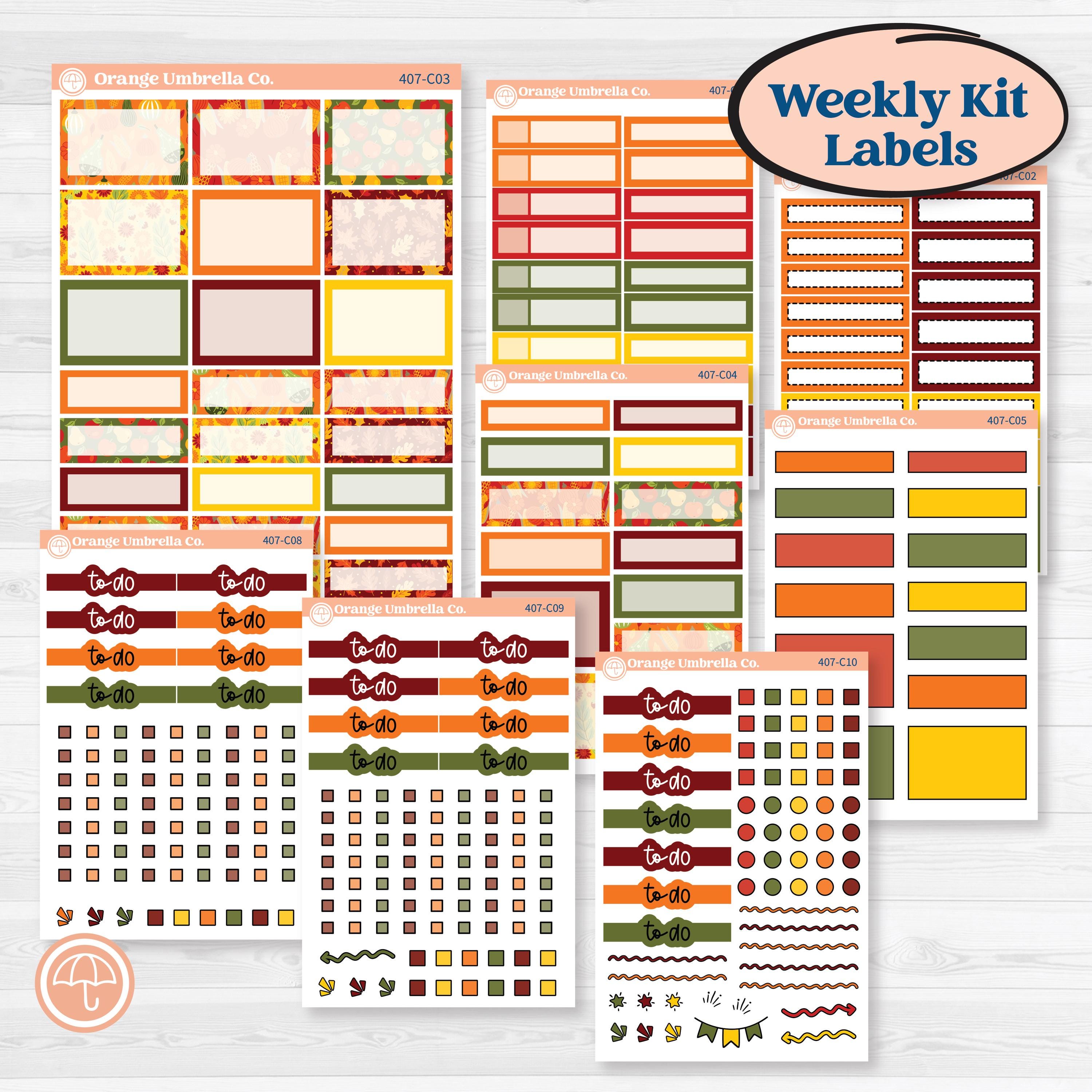 Colorful Autumn Stickers | Weekly Add-On Labels Planner Kit Stickers | Vivid | KIT-407-C