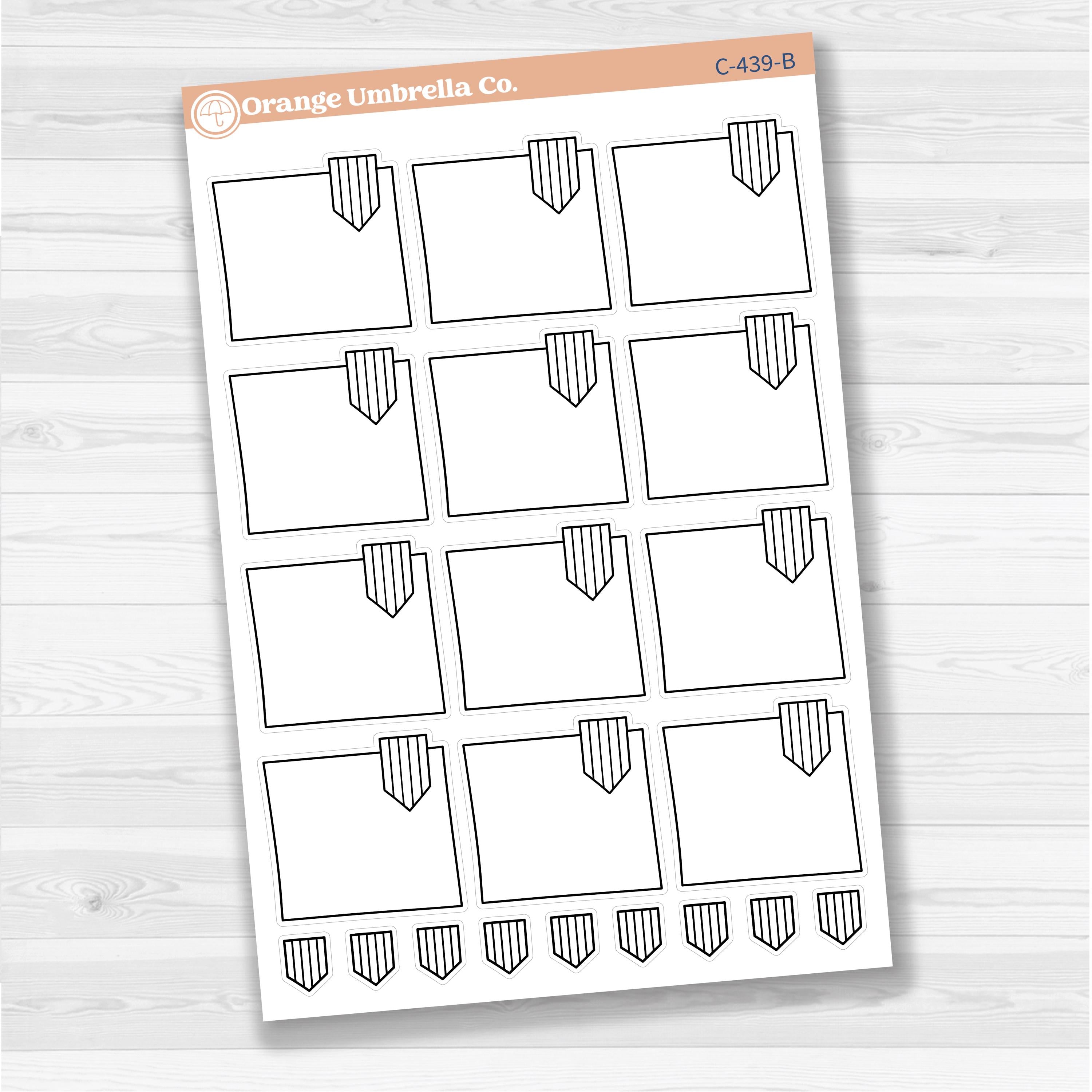Large white flag journaling box sticker sheet with 12 big decorative flag boxes for planners and journaling.