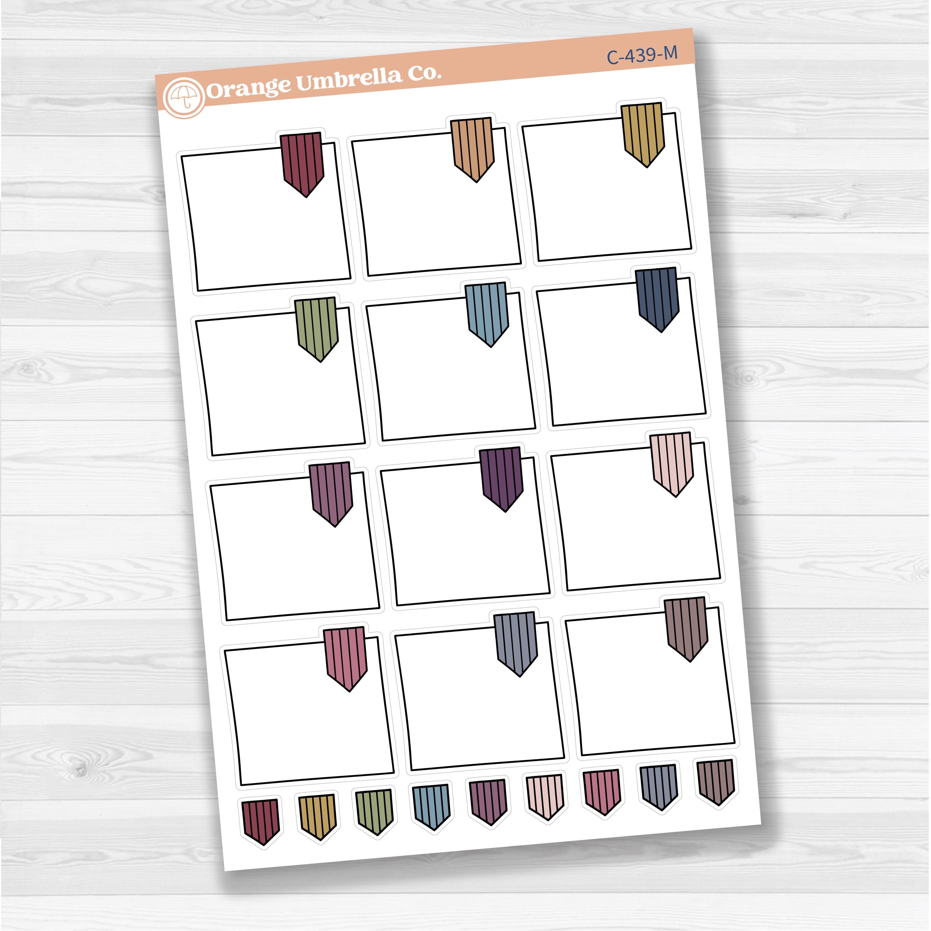 Large white flag journaling box sticker sheet with 12 big decorative flag boxes for planners and journaling.