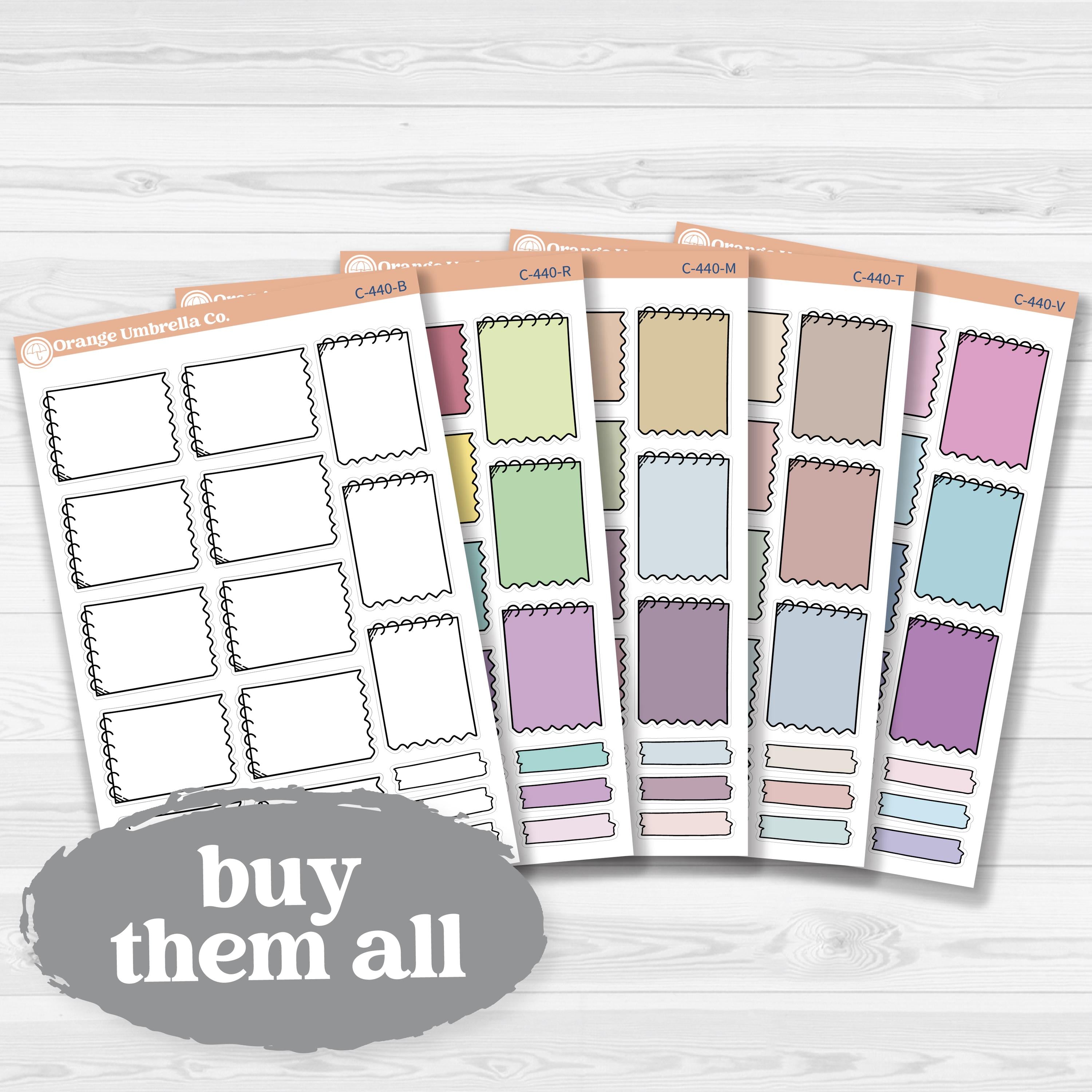 Large white spiral journaling box sticker sheet with 13 big decorative boxes for planners and journaling.