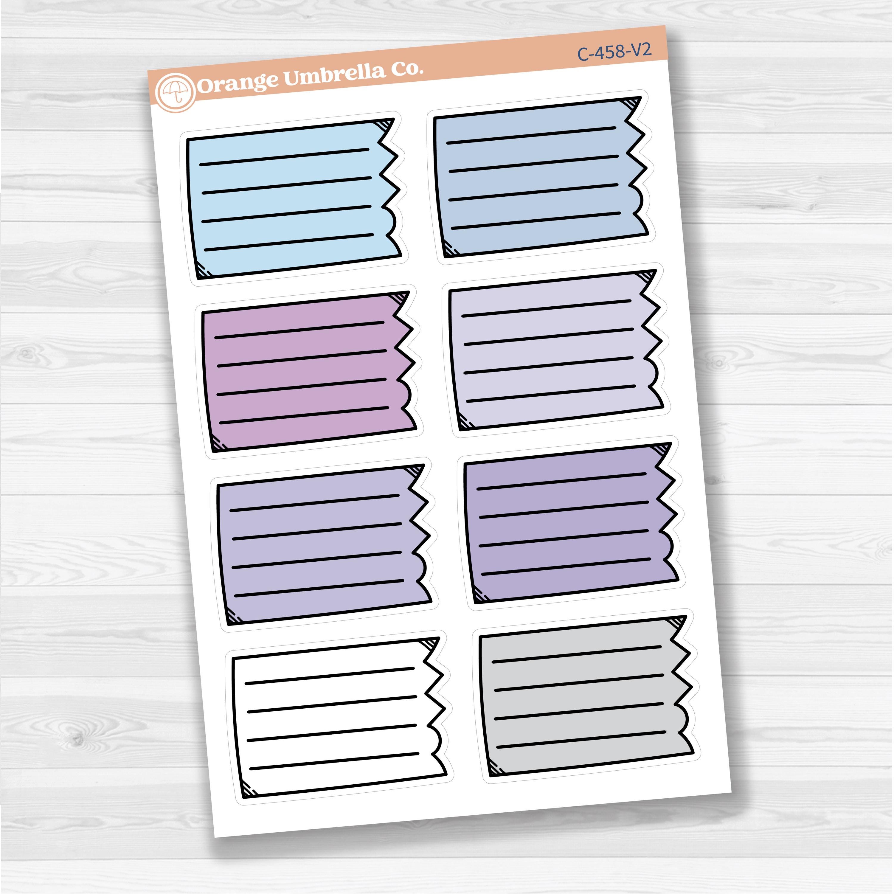 Sticker sheet with large torn lined note boxes for planners, scrapbooking, and Bible journaling — white matte.