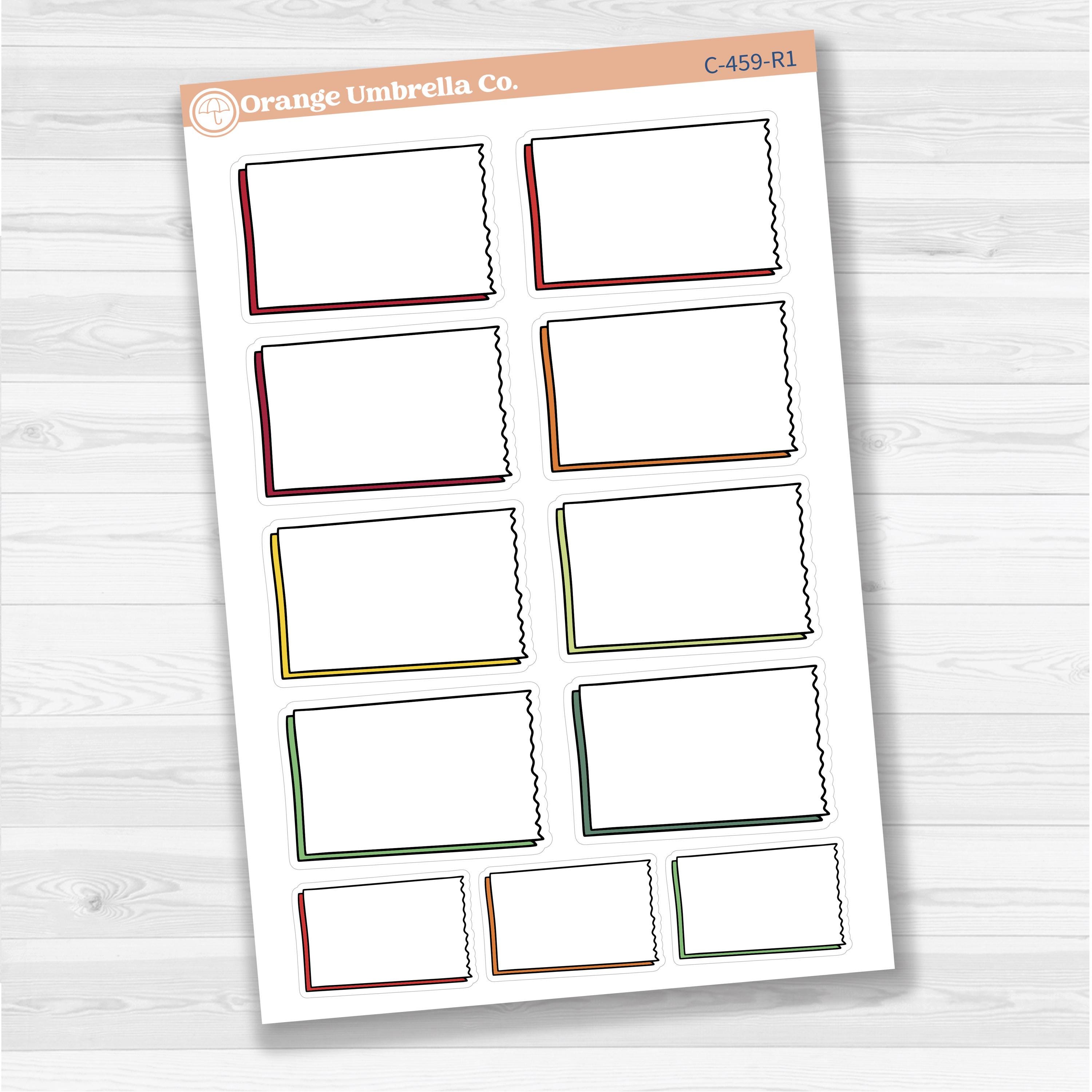 Sticker sheet with large rectangular torn edge notes for planners, Bible journaling, and scrapbooking — white matte.
