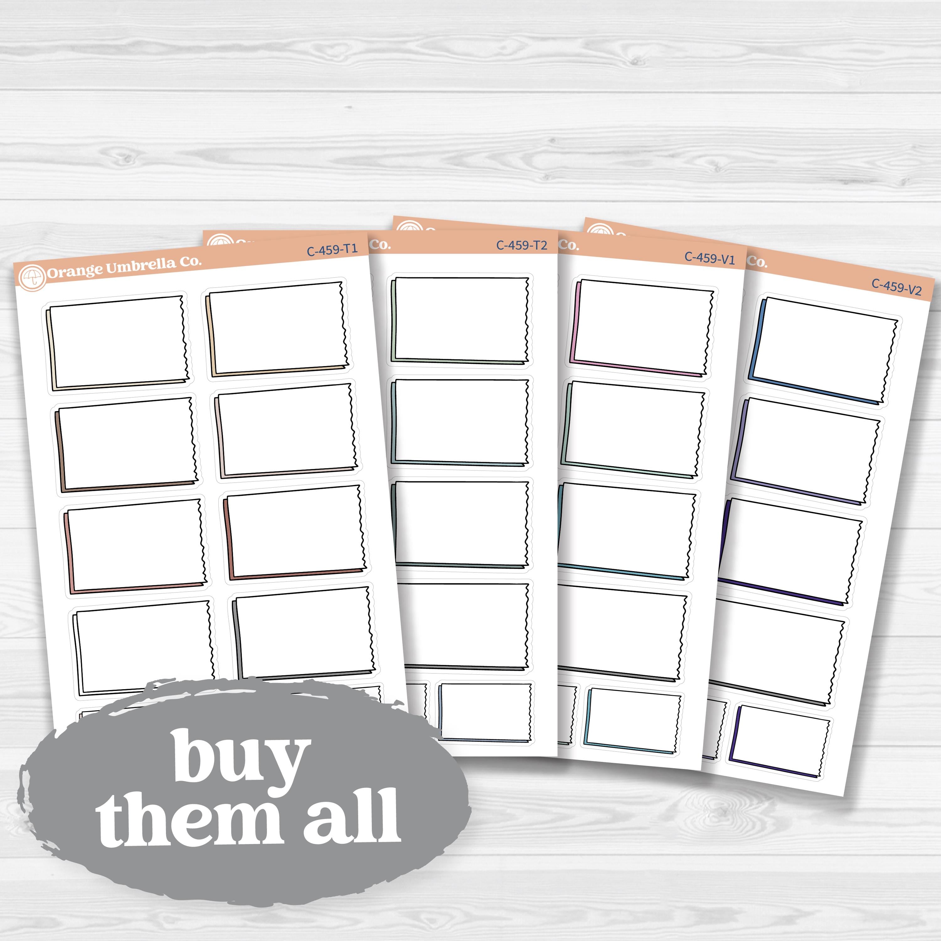 Sticker sheet with large rectangular torn edge notes for planners, Bible journaling, and scrapbooking — white matte.