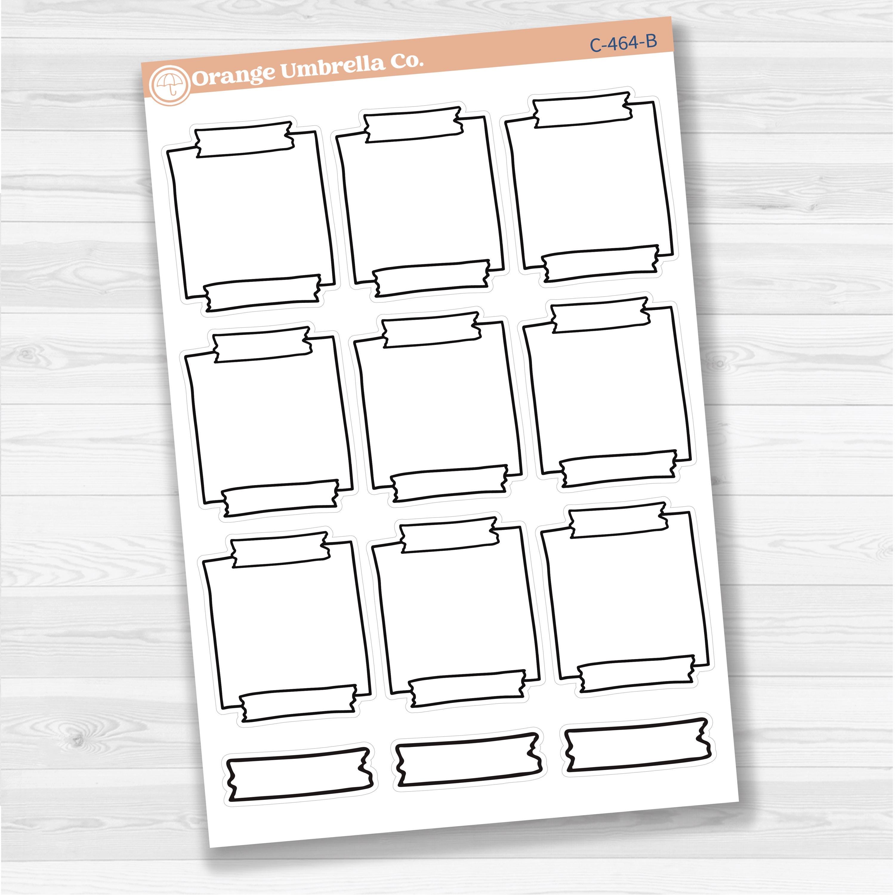 Sticker sheet with large washi tape square notes for planners, scrapbooking, Bible journaling, and creative memory keeping — removable white matte.