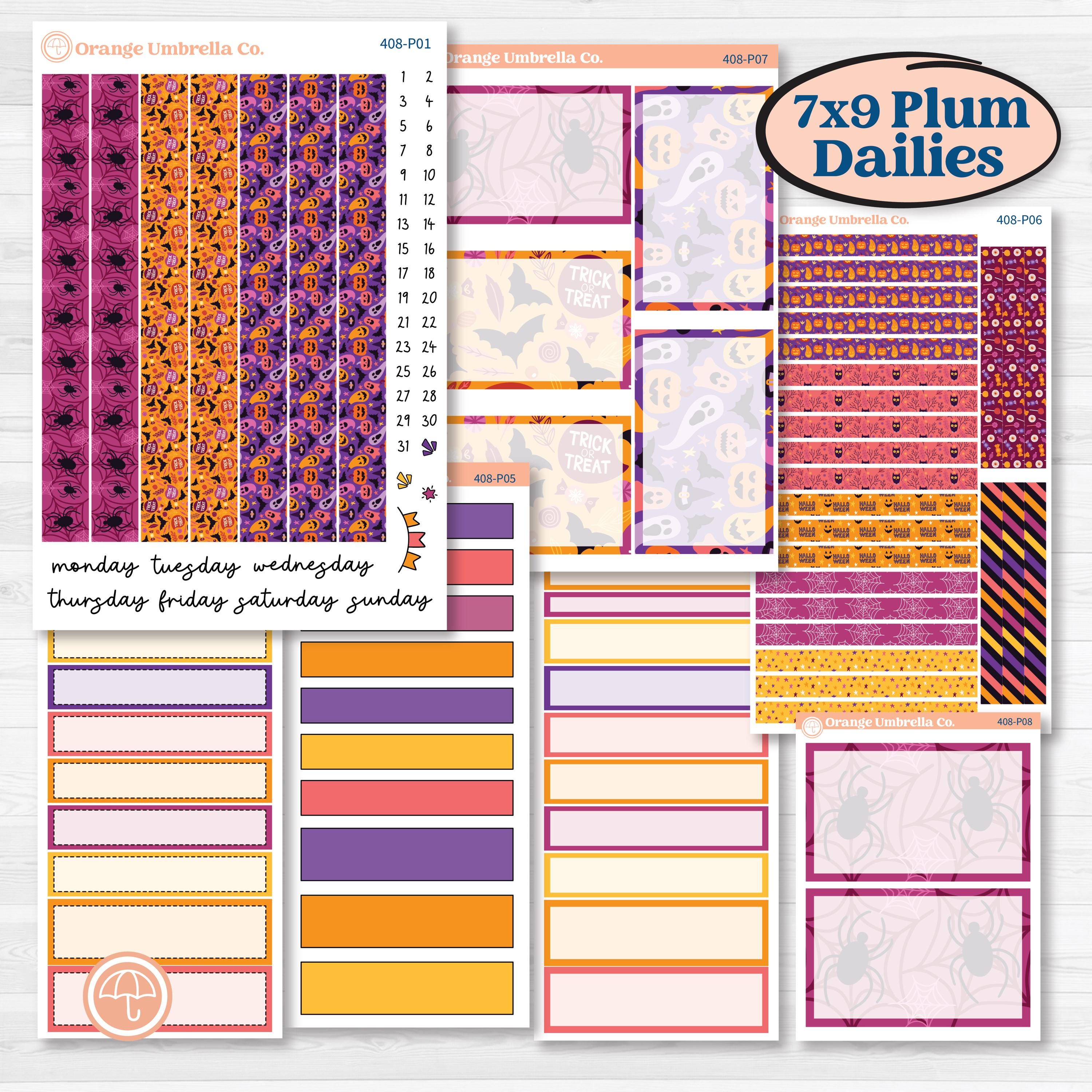 Purple Halloween Kit | 7x9 Plum Daily Planner Kit Stickers | Gone Batty | KIT-408-P