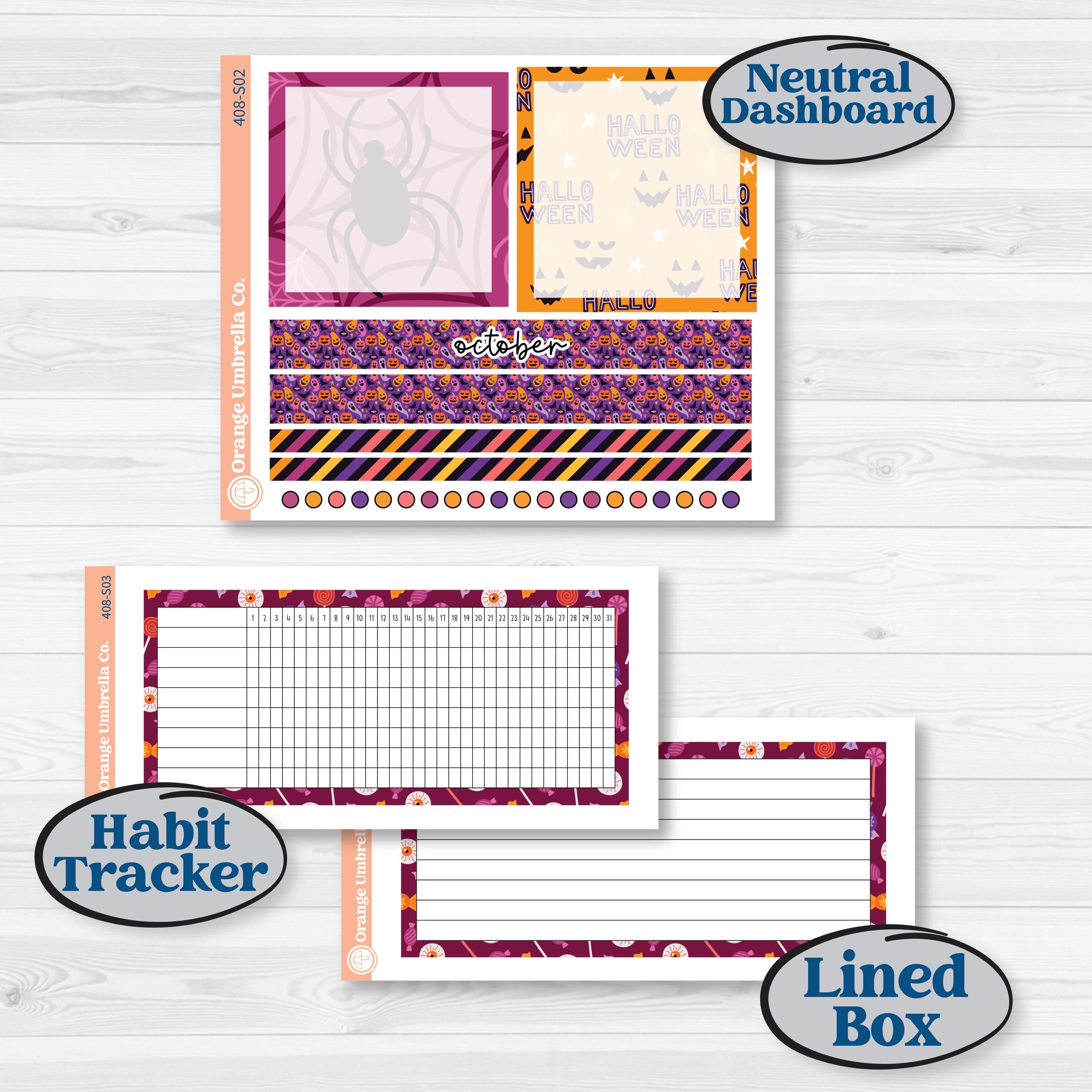 Purple Halloween Kit | A5 Plum Monthly & Dashboard Planner Kit Stickers | Gone Batty | KIT-408-S