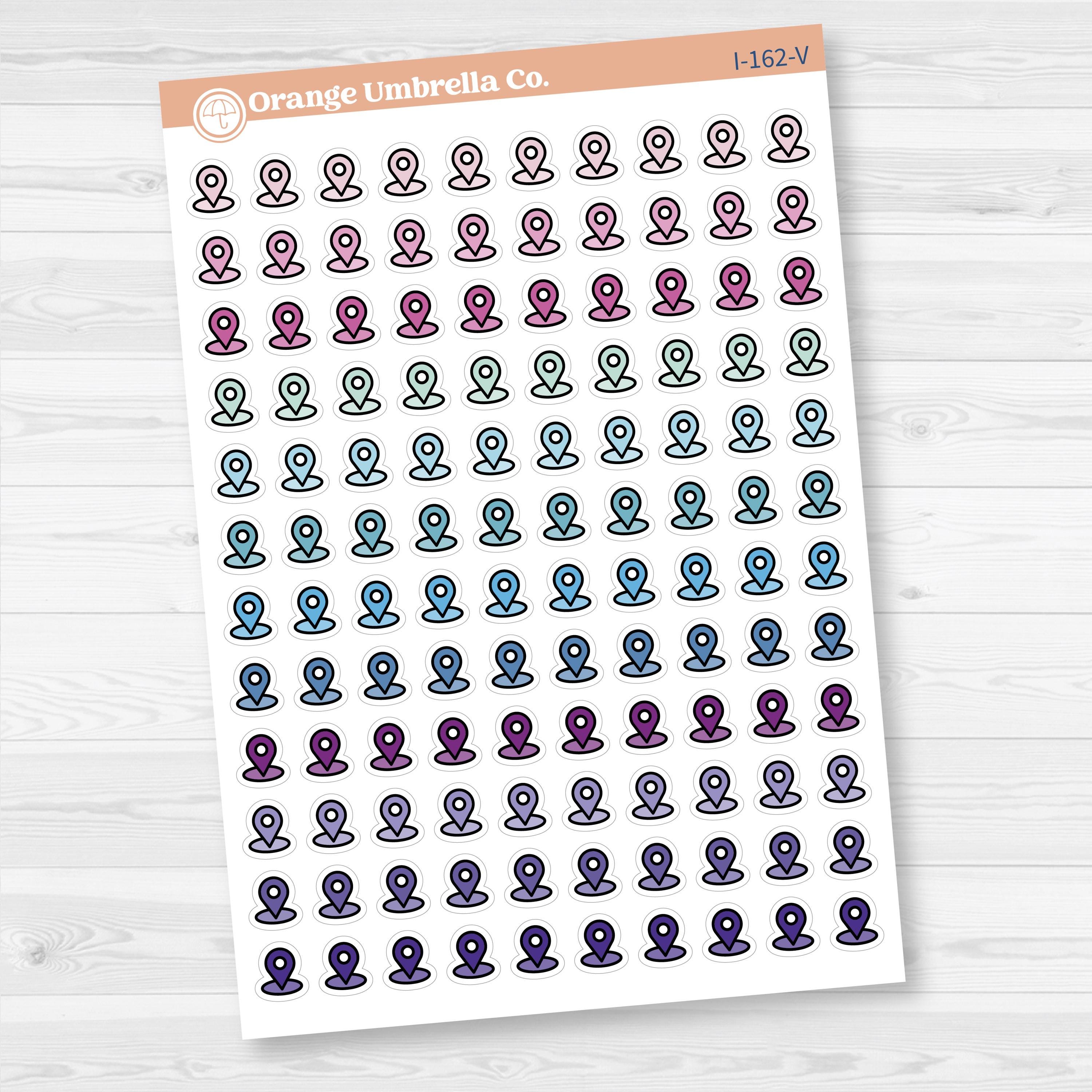 Location marker icon sticker sheet for planners, travel journals, and memory keeping — removable white matte.