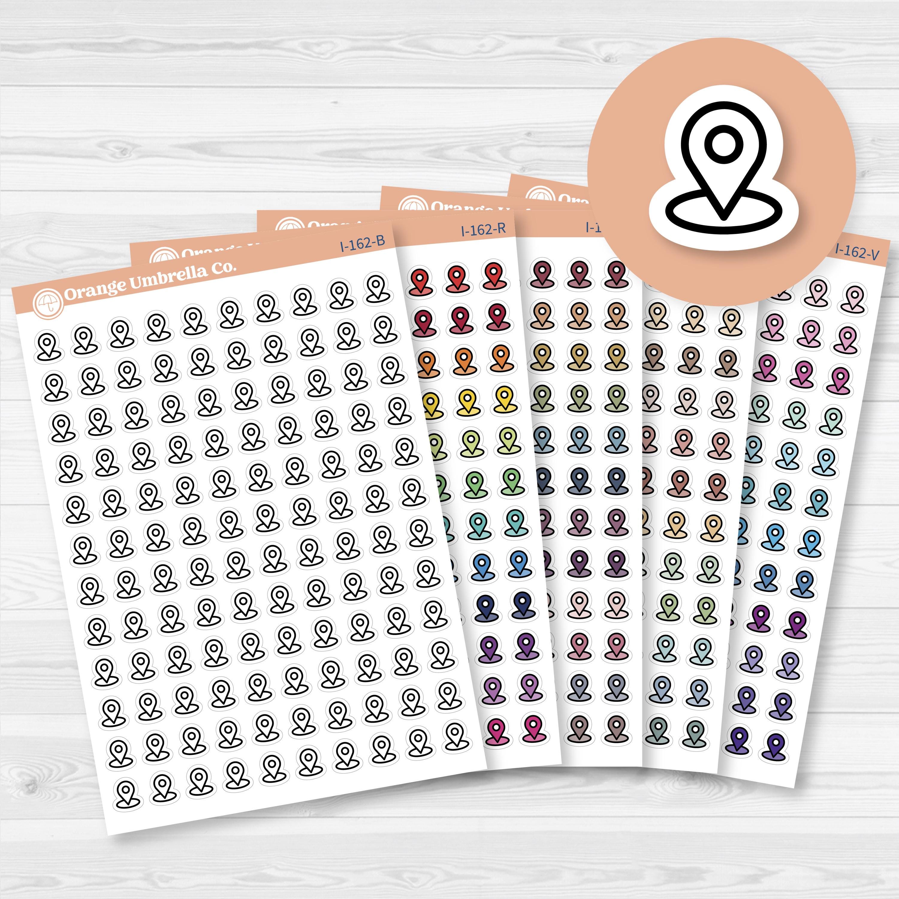 Location marker icon sticker sheet for planners, travel journals, and memory keeping — removable white matte.