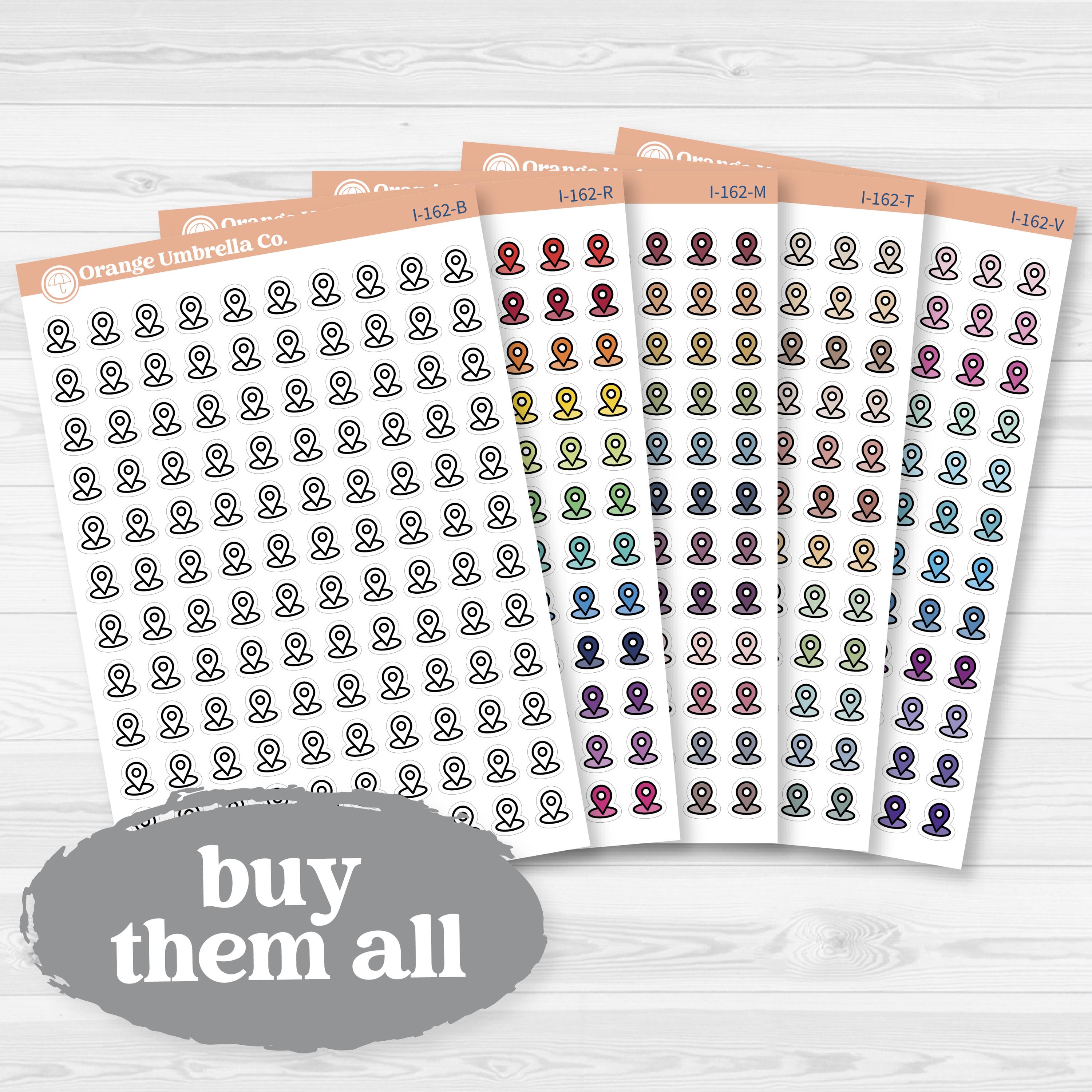 Location marker icon sticker sheet for planners, travel journals, and memory keeping — removable white matte.