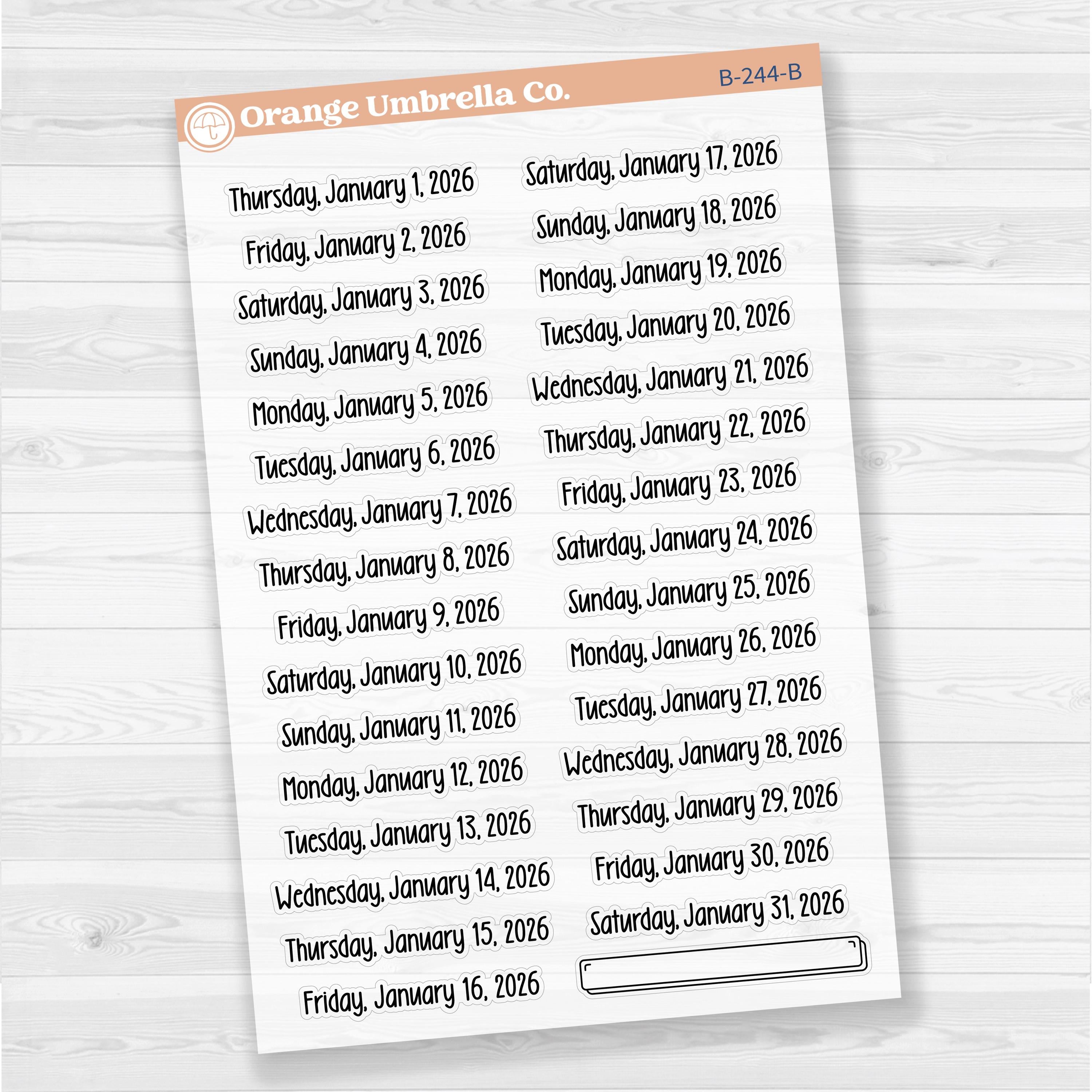 Dates of the Month 2026 | January-June Planner Stickers | F18 Clear Matte | B-244-249-BCM