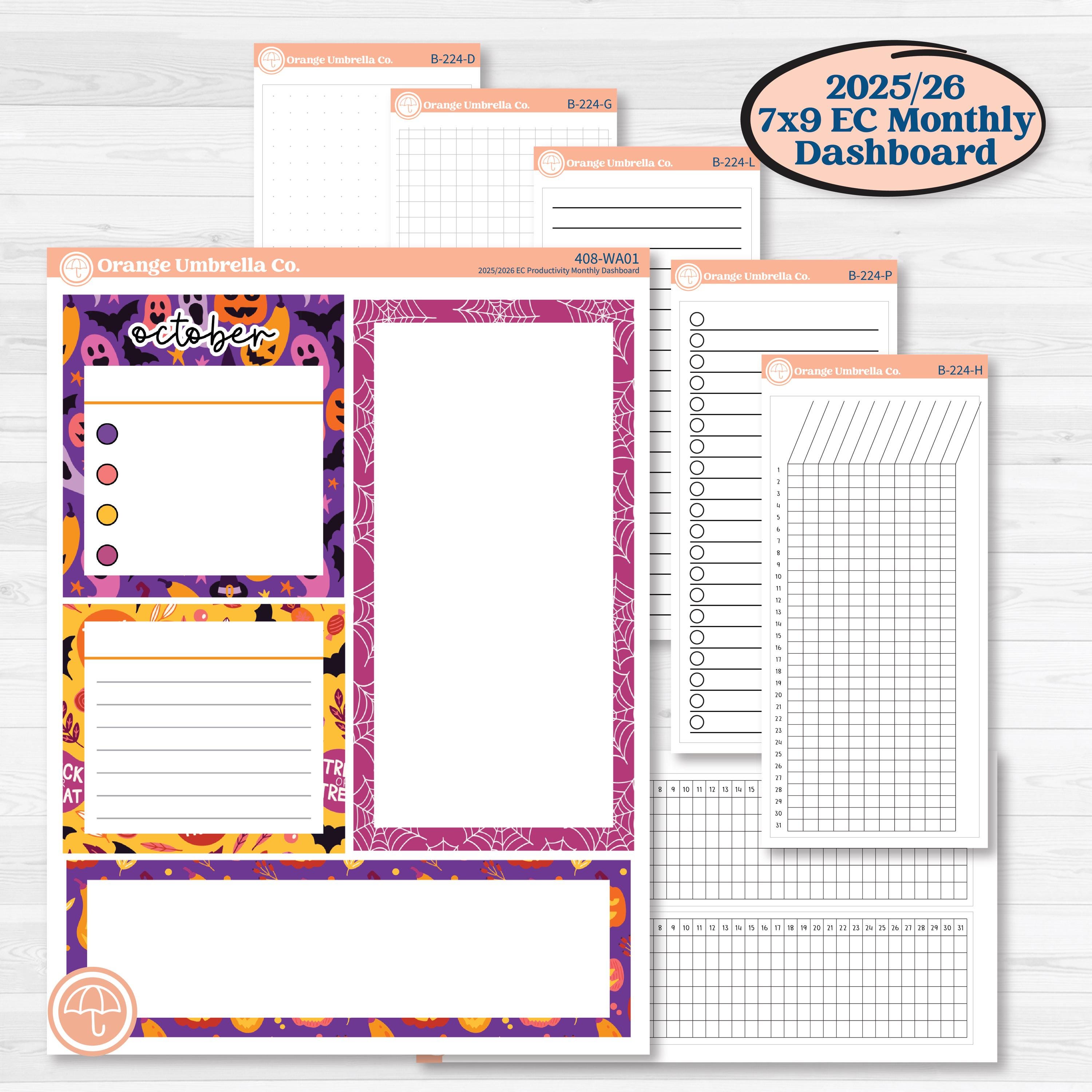 Purple Halloween Kit | 7x9 Erin Condren Life Planner Monthly Dashboard Sticker Kit | 2025-2026 Planners | Gone Batty | KIT-408-WA