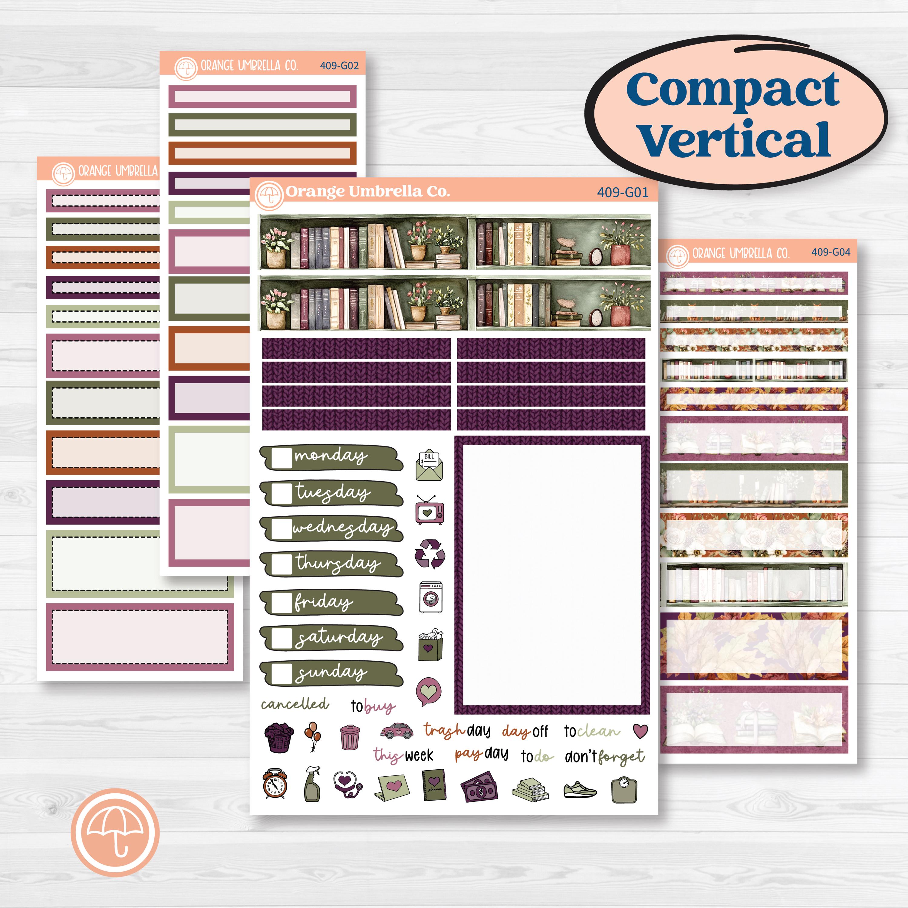 Autumn Reading Kit | A5 Compact Vertical Planner Kit Stickers for Erin Condren | Reading Season | KIT-409-G