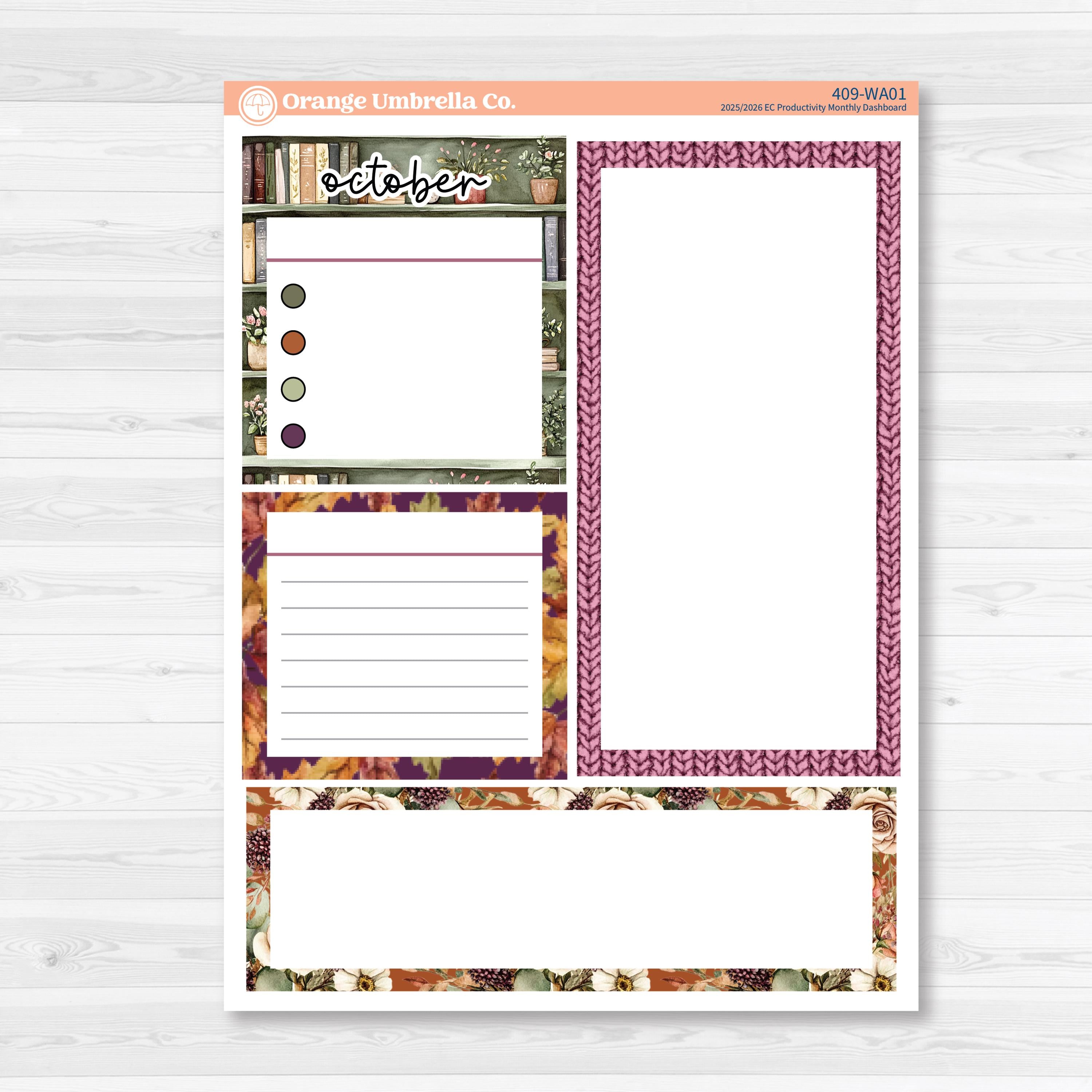 Autumn Reading Kit | 7x9 Erin Condren Life Planner Monthly Dashboard Sticker Kit | 2025-2026 Planners | Reading Season | KIT-409-WA