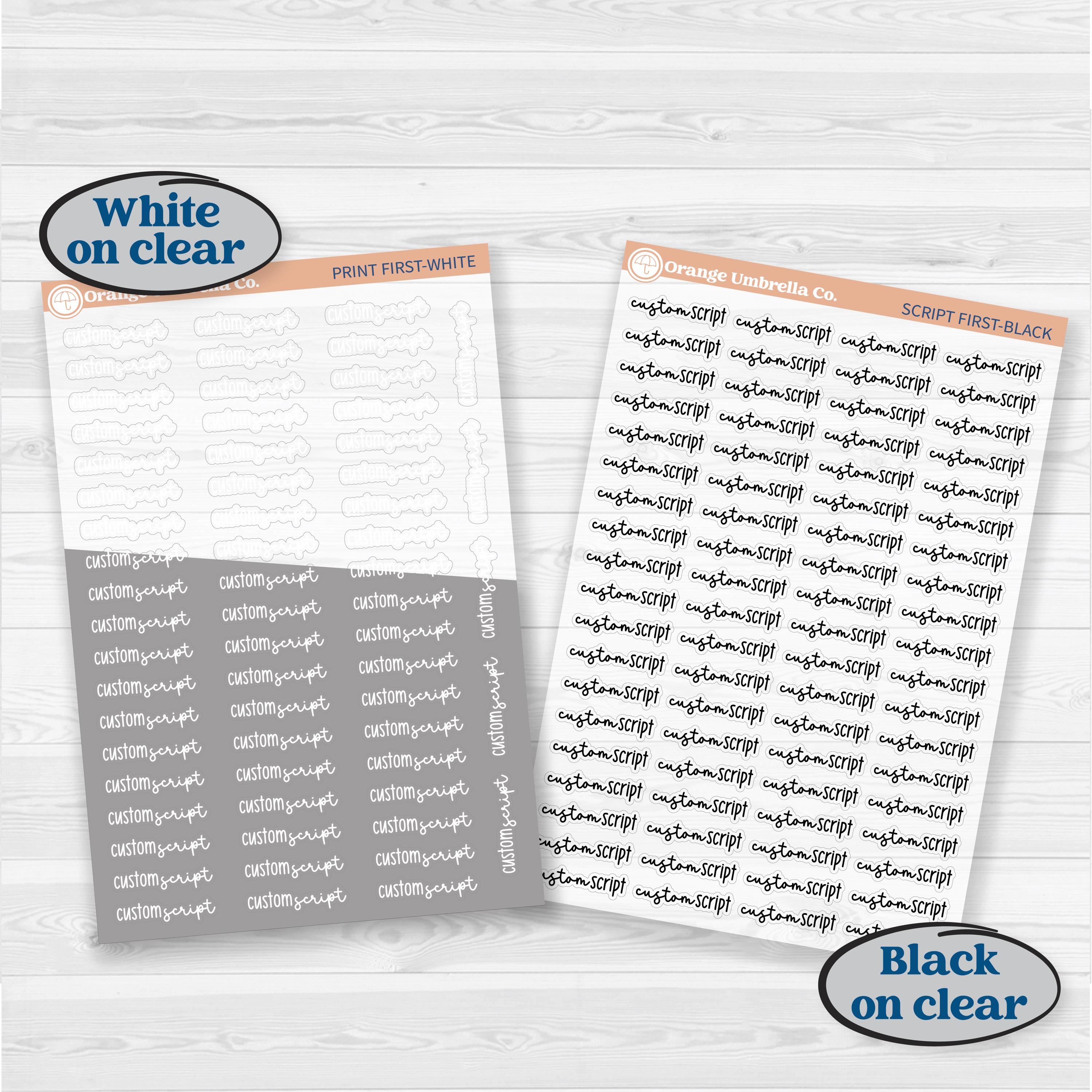 F18 Custom Script Sticker | *NEW* 2026 Kit Font Duo | White or Clear Planner Stickers | 1 word/phrase per sheet | CustomF18
