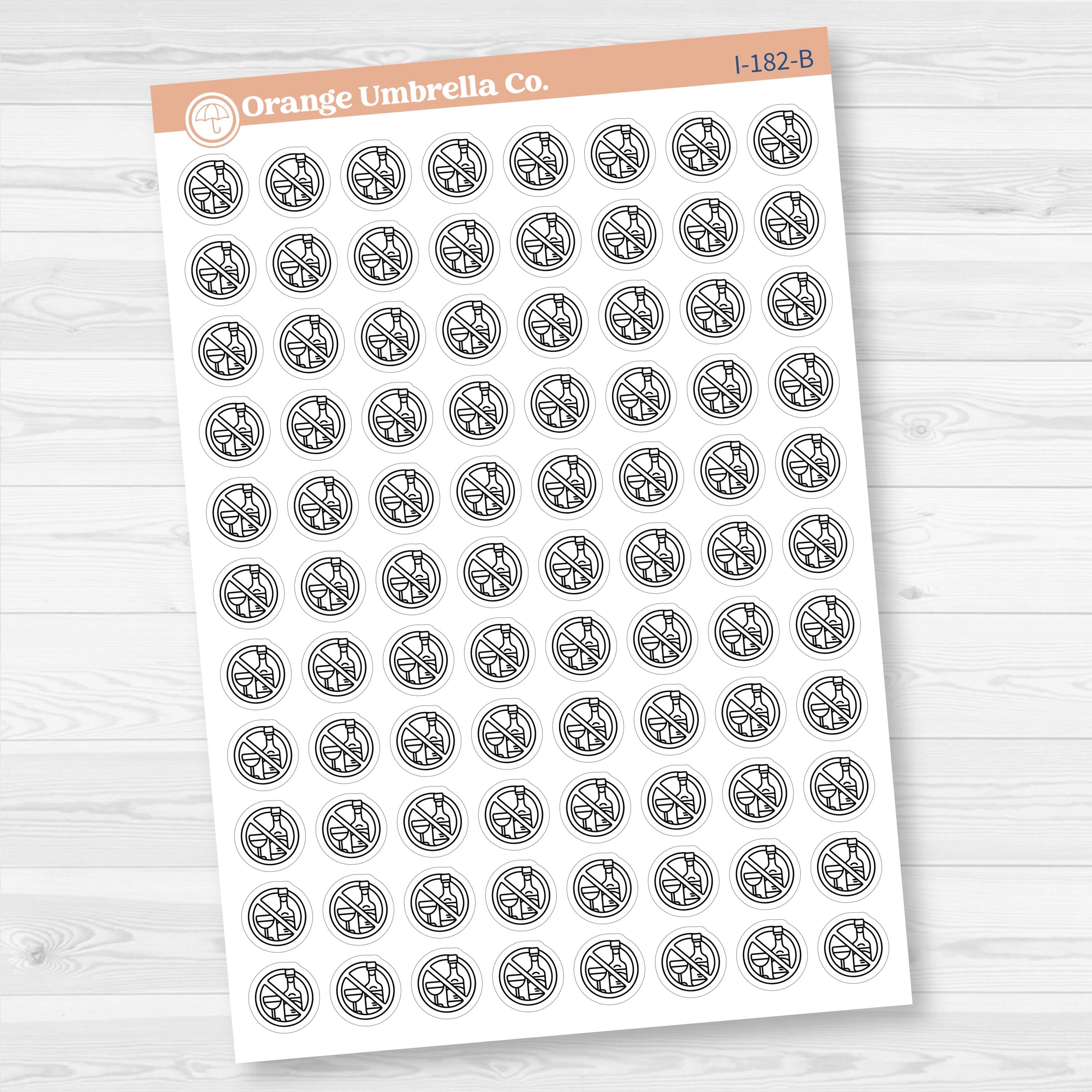 No Drinking Stickers | No Alcohol Day Wine Icons | Health & Wellness Planner Stickers | I-182