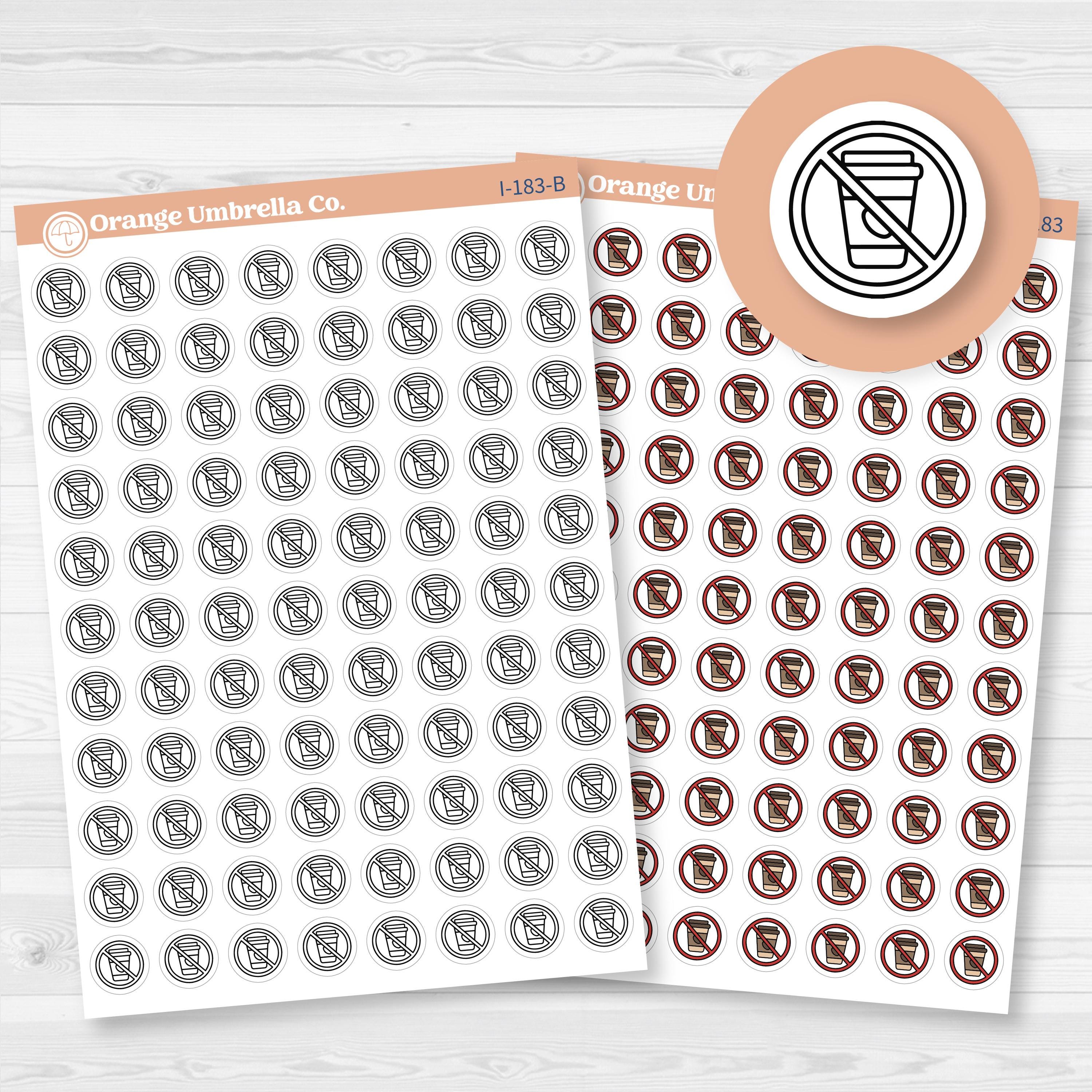 No Coffee Stickers | No Caffeine Day Planner Icons | Health & Wellness Stickers | I-183
