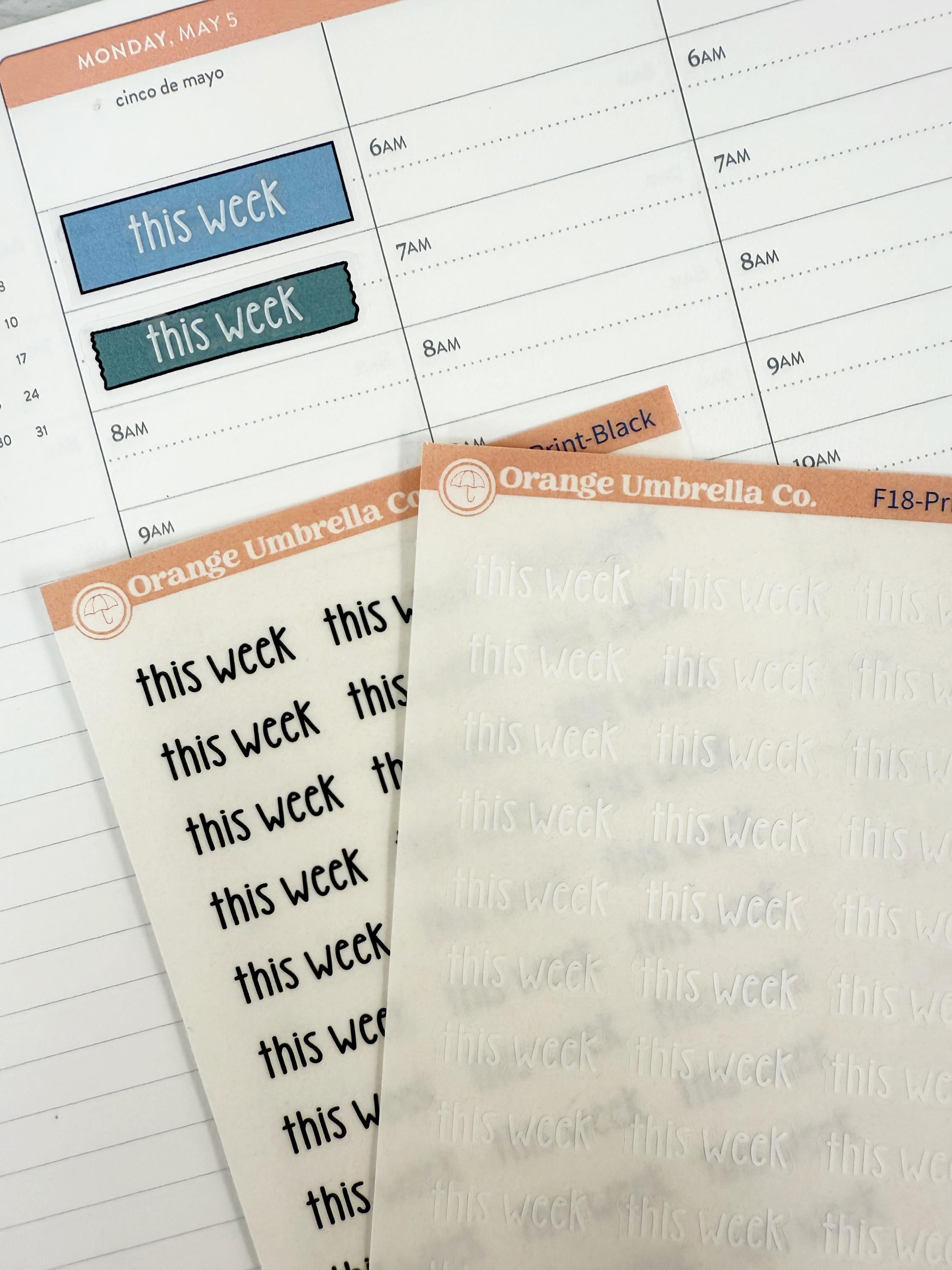 F18 Custom Script Sticker | *NEW* 2026 Kit Font Duo | White or Clear Planner Stickers | 1 word/phrase per sheet | CustomF18