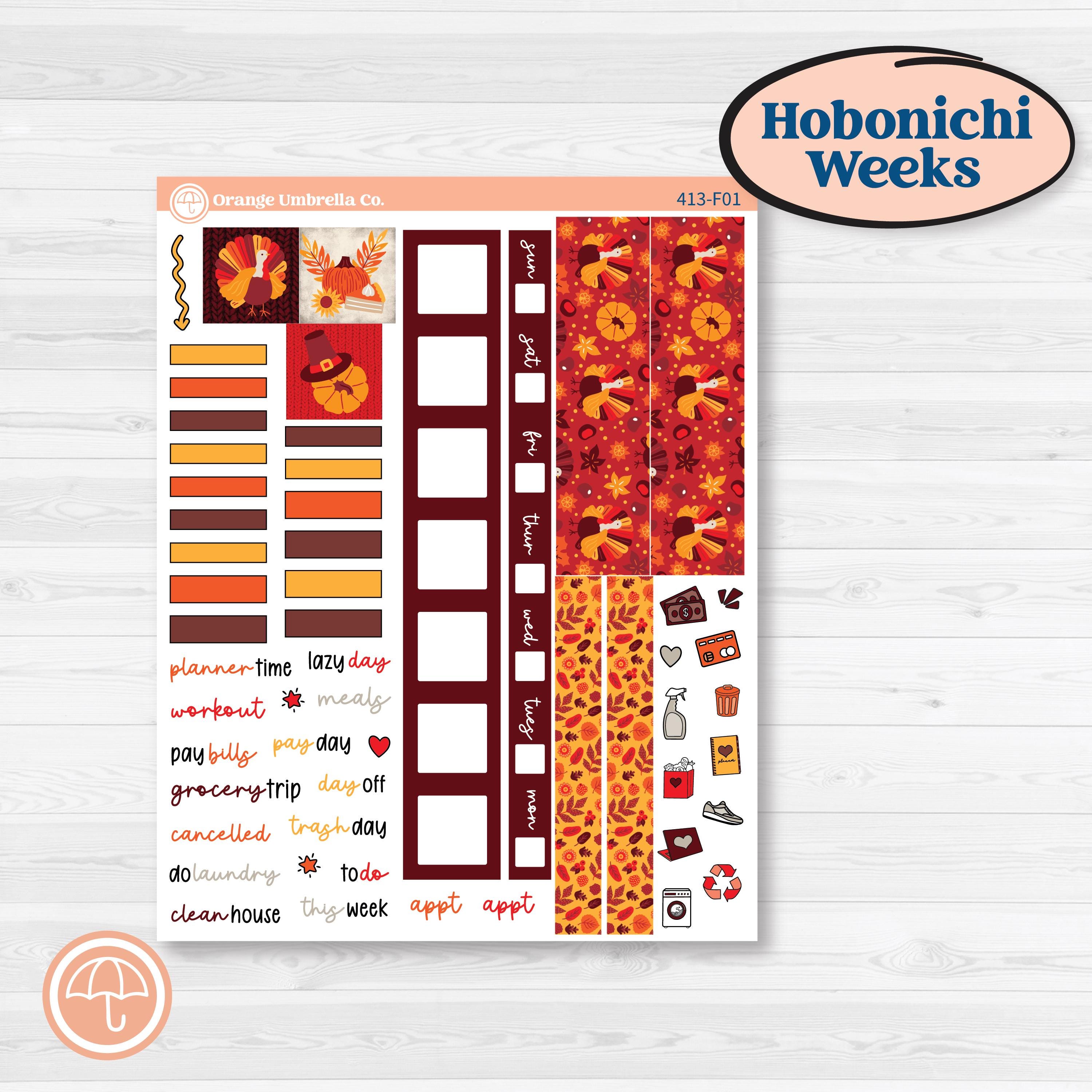 Thanksgiving Autumn Kit | Hobonichi Weeks Weekly Planner Kit Stickers