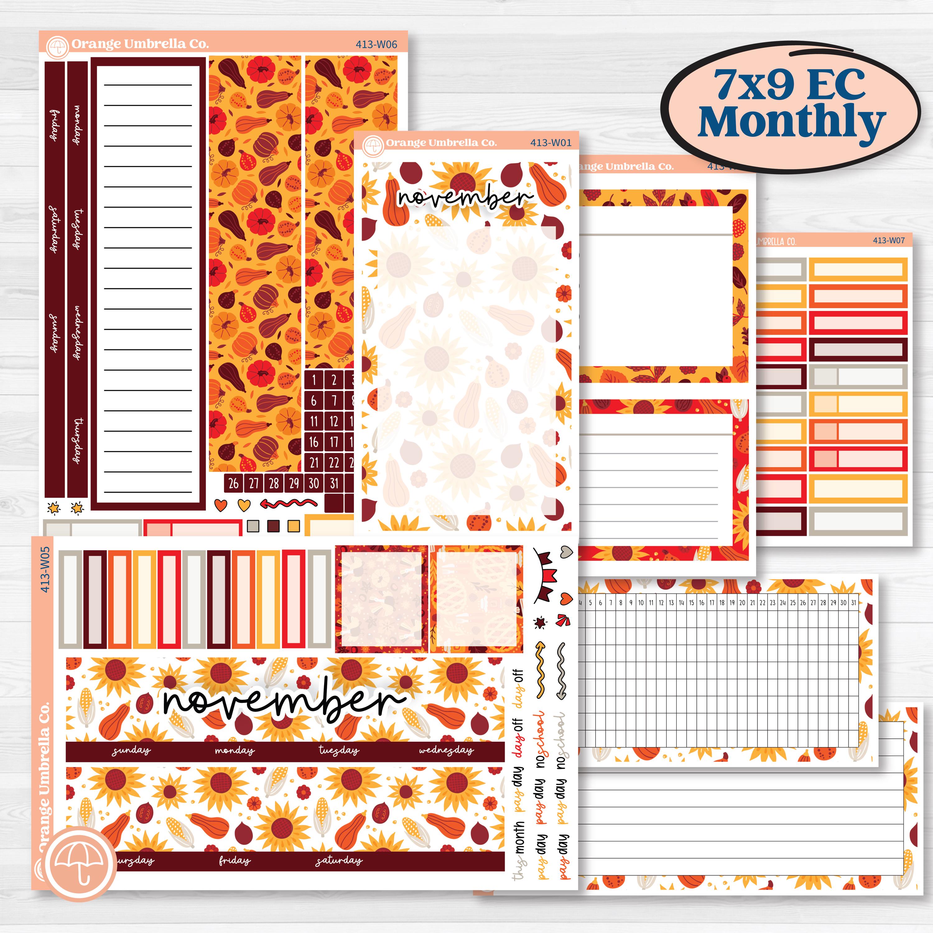 Thanksgiving Autumn Kit | 7x9 Erin Condren Life Planner Monthly & Dash