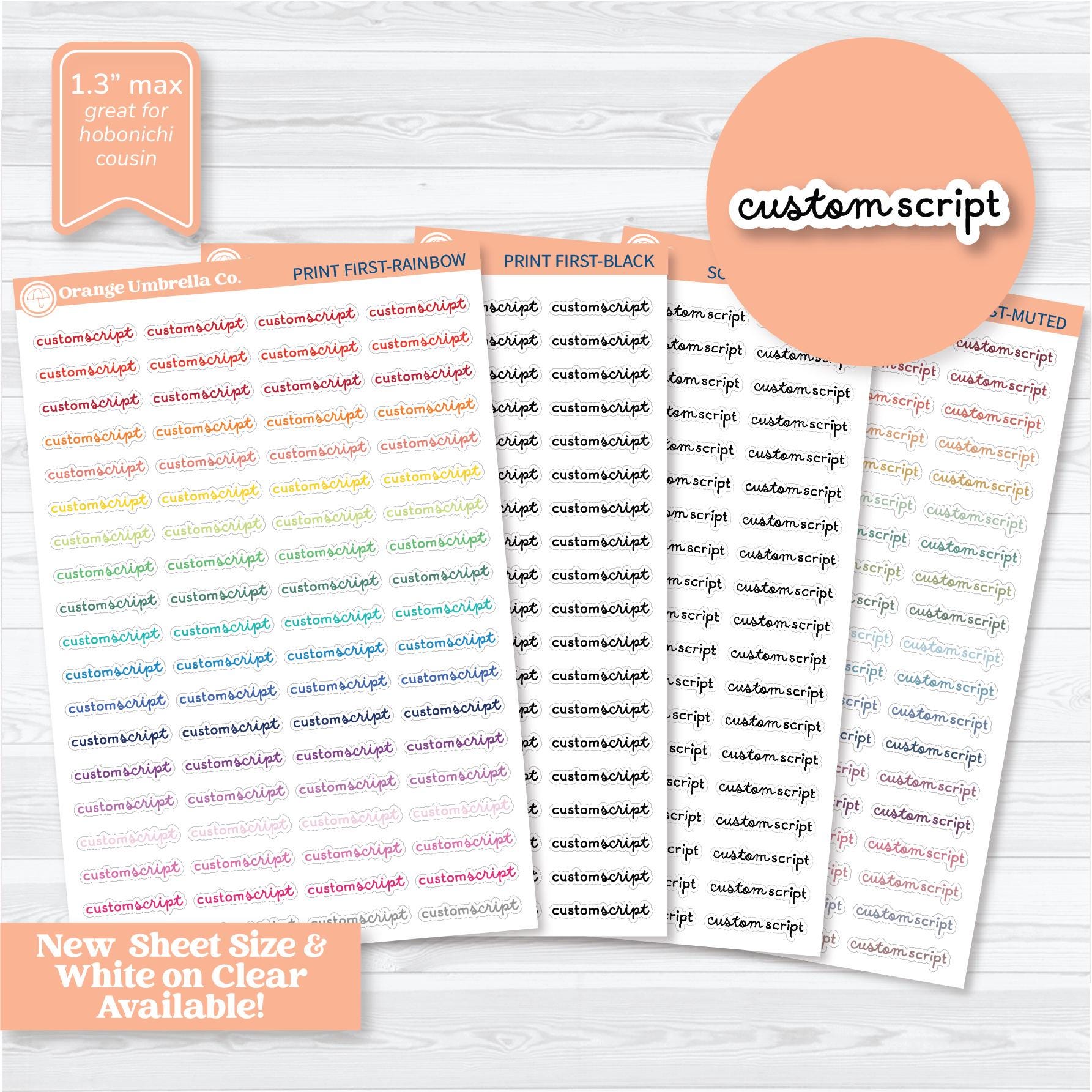 Hobonichi Cousin Custom Script Sticker | Matches 2024 Kits F16 | *NEW* Larger Sheet Size | 1 Word/Phrase per Sheet | CustomF16-Hobo