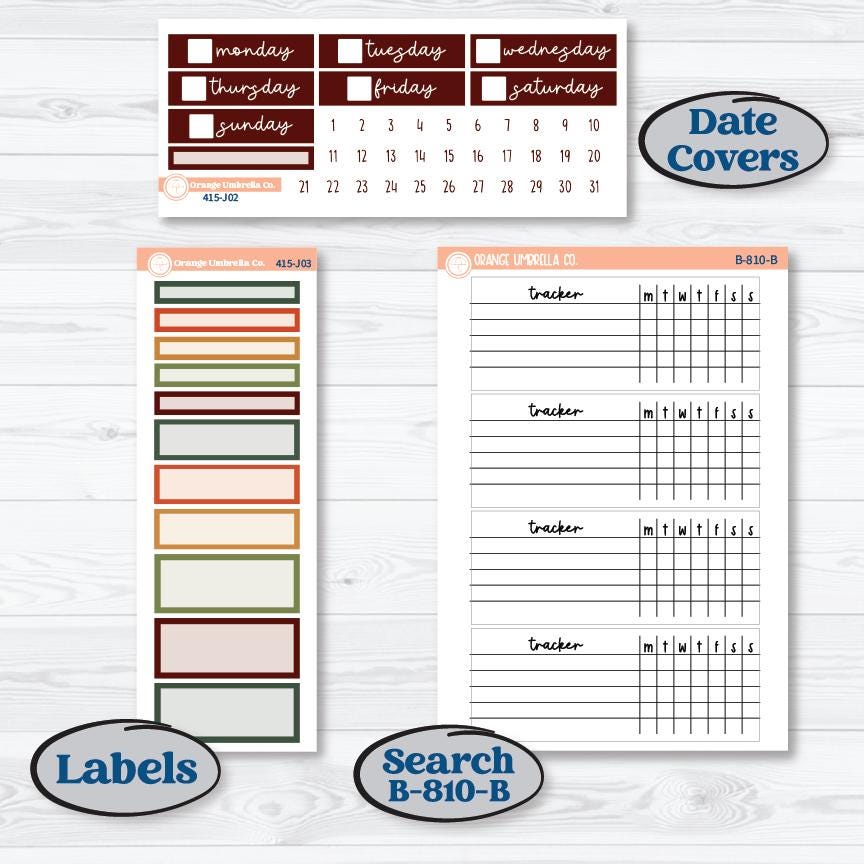 Watercolor Autumn Kit | Plum Vertical Priorities 7x9 Planner Kit Stickers | Crackle | KIT-415-J