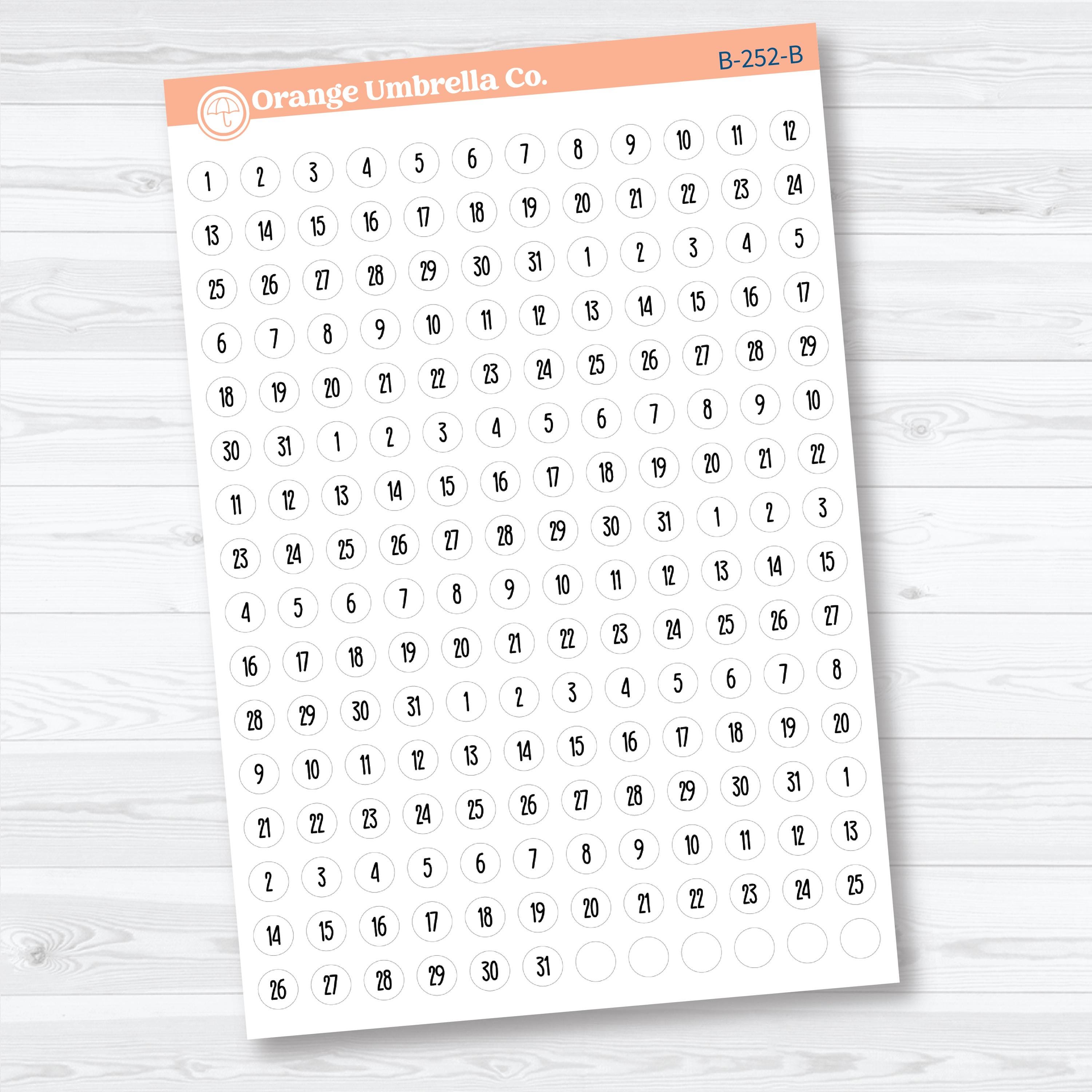 Mini Date Dots Stickers | Circle or Square Planner Stickers | B-251-252-B
