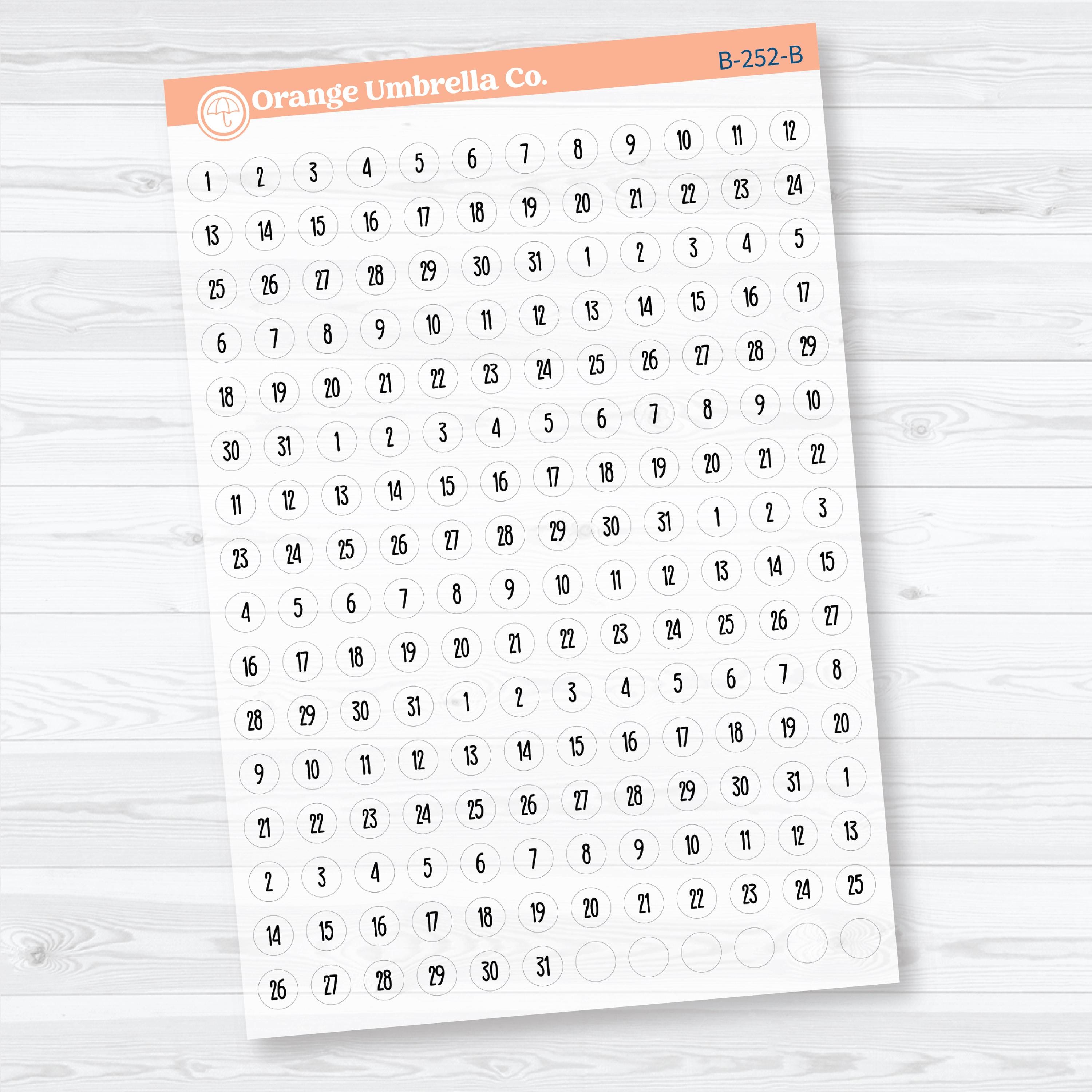 Mini Date Dots in F18 Font | Clear Matte F18 Planner Stickers | B-251-252-BCM